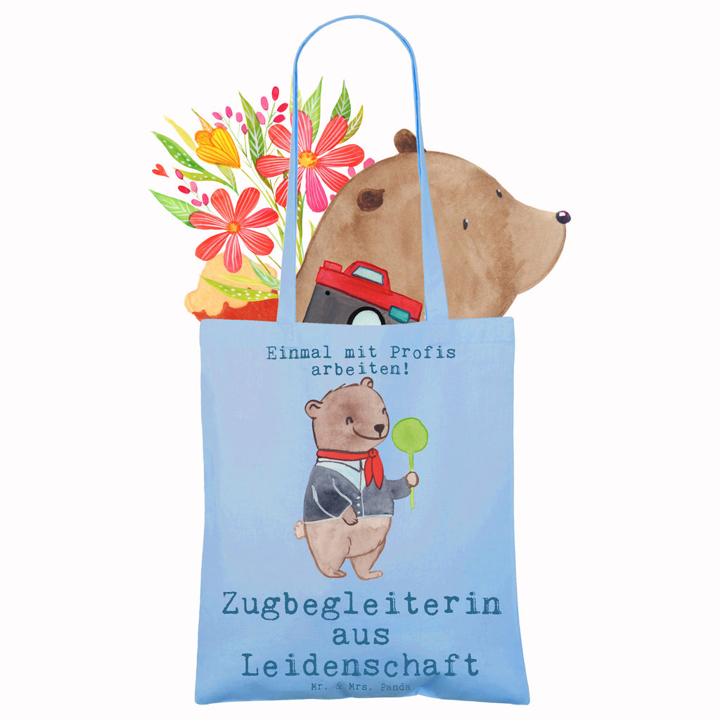 Tragetasche Zugbegleiterin aus Leidenschaft Beuteltasche, Beutel, Einkaufstasche, Jutebeutel, Stoffbeutel, Tasche, Shopper, Umhängetasche, Strandtasche, Schultertasche, Stofftasche, Tragetasche, Badetasche, Jutetasche, Einkaufstüte, Laptoptasche, Beruf, Ausbildung, Jubiläum, Abschied, Rente, Kollege, Kollegin, Geschenk, Schenken, Arbeitskollege, Mitarbeiter, Firma, Danke, Dankeschön