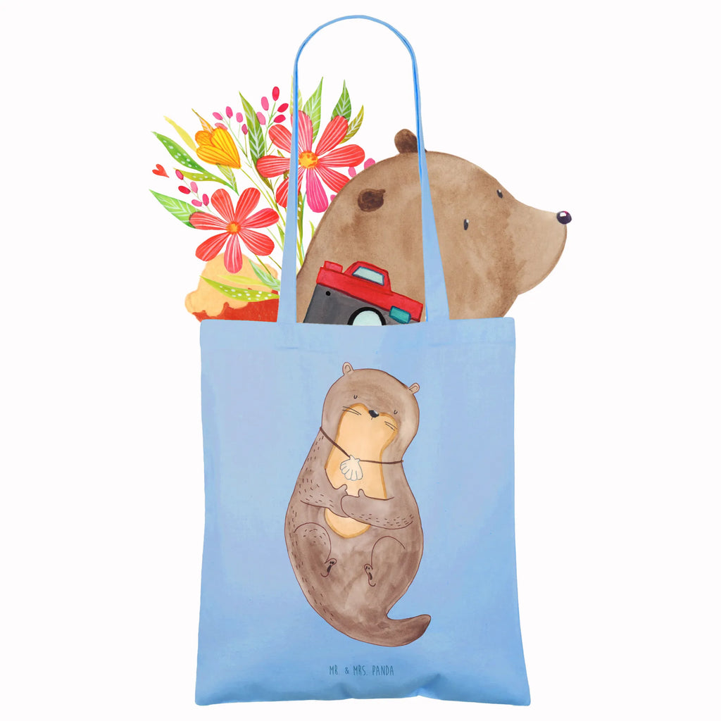 Tragetasche Otter Muschel Beuteltasche, Beutel, Einkaufstasche, Jutebeutel, Stoffbeutel, Tasche, Shopper, Umhängetasche, Strandtasche, Schultertasche, Stofftasche, Tragetasche, Badetasche, Jutetasche, Einkaufstüte, Laptoptasche, Otter, Fischotter, Seeotter, Otterliebe, grübeln, träumen, Motivation, Tagträumen, Büro