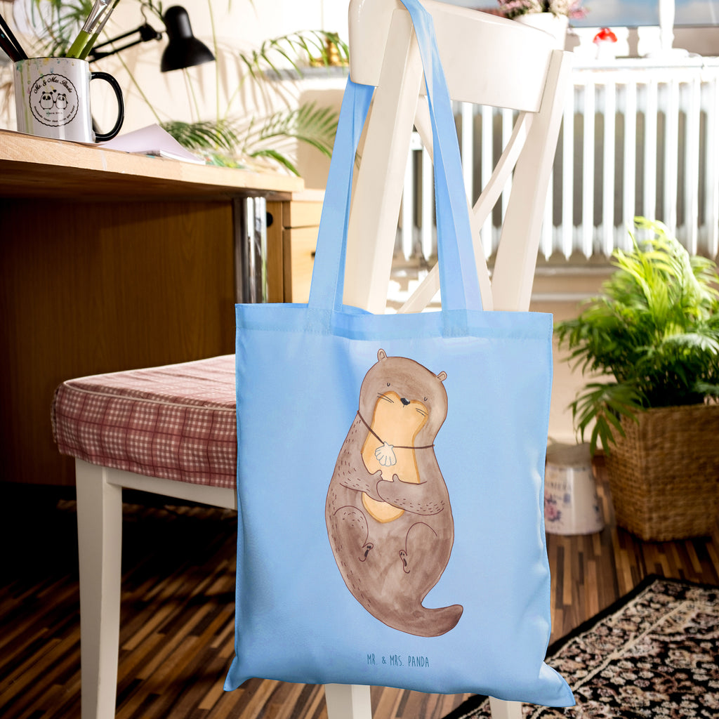 Tragetasche Otter Muschel Beuteltasche, Beutel, Einkaufstasche, Jutebeutel, Stoffbeutel, Tasche, Shopper, Umhängetasche, Strandtasche, Schultertasche, Stofftasche, Tragetasche, Badetasche, Jutetasche, Einkaufstüte, Laptoptasche, Otter, Fischotter, Seeotter, Otterliebe, grübeln, träumen, Motivation, Tagträumen, Büro