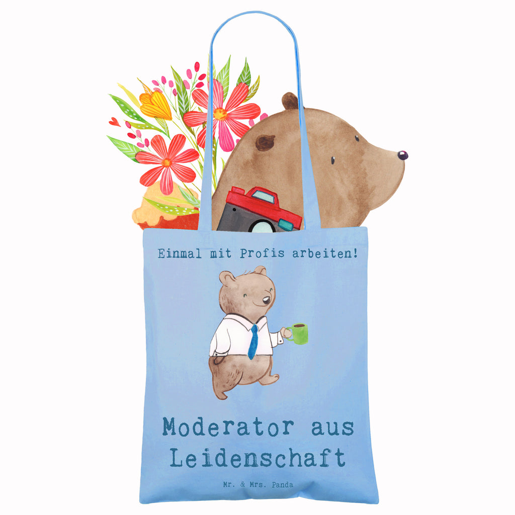 Tragetasche Moderator aus Leidenschaft Beuteltasche, Beutel, Einkaufstasche, Jutebeutel, Stoffbeutel, Tasche, Shopper, Umhängetasche, Strandtasche, Schultertasche, Stofftasche, Tragetasche, Badetasche, Jutetasche, Einkaufstüte, Laptoptasche, Beruf, Ausbildung, Jubiläum, Abschied, Rente, Kollege, Kollegin, Geschenk, Schenken, Arbeitskollege, Mitarbeiter, Firma, Danke, Dankeschön