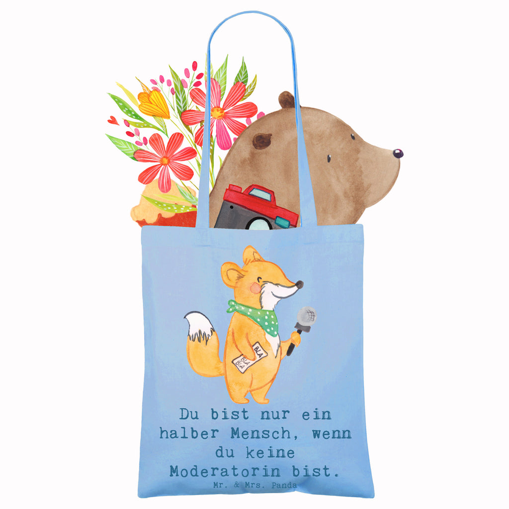 Tragetasche Moderatorin mit Herz Beuteltasche, Beutel, Einkaufstasche, Jutebeutel, Stoffbeutel, Tasche, Shopper, Umhängetasche, Strandtasche, Schultertasche, Stofftasche, Tragetasche, Badetasche, Jutetasche, Einkaufstüte, Laptoptasche, Beruf, Ausbildung, Jubiläum, Abschied, Rente, Kollege, Kollegin, Geschenk, Schenken, Arbeitskollege, Mitarbeiter, Firma, Danke, Dankeschön