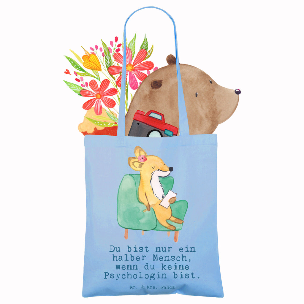 Tragetasche Psychologin mit Herz Beuteltasche, Beutel, Einkaufstasche, Jutebeutel, Stoffbeutel, Tasche, Shopper, Umhängetasche, Strandtasche, Schultertasche, Stofftasche, Tragetasche, Badetasche, Jutetasche, Einkaufstüte, Laptoptasche, Beruf, Ausbildung, Jubiläum, Abschied, Rente, Kollege, Kollegin, Geschenk, Schenken, Arbeitskollege, Mitarbeiter, Firma, Danke, Dankeschön