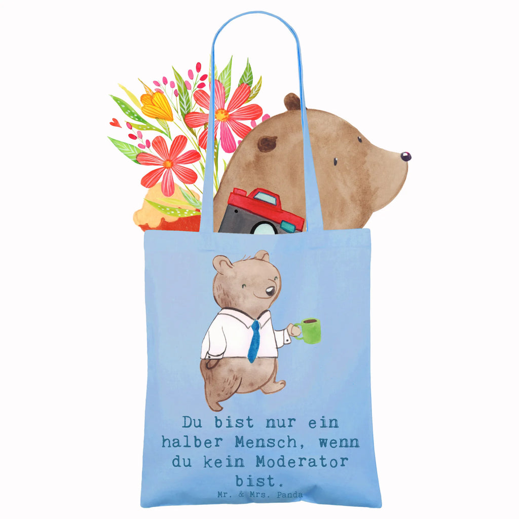 Tragetasche Moderator mit Herz Beuteltasche, Beutel, Einkaufstasche, Jutebeutel, Stoffbeutel, Tasche, Shopper, Umhängetasche, Strandtasche, Schultertasche, Stofftasche, Tragetasche, Badetasche, Jutetasche, Einkaufstüte, Laptoptasche, Beruf, Ausbildung, Jubiläum, Abschied, Rente, Kollege, Kollegin, Geschenk, Schenken, Arbeitskollege, Mitarbeiter, Firma, Danke, Dankeschön