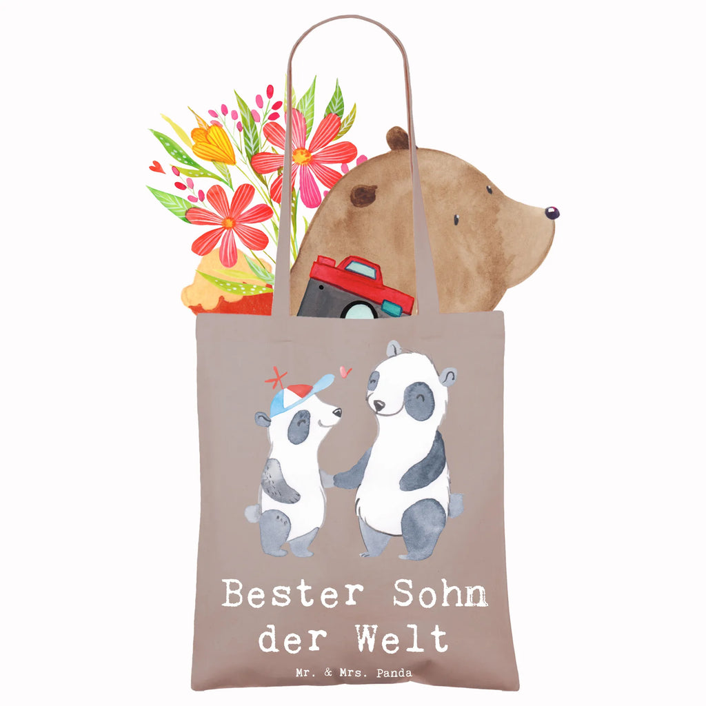 Tragetasche Panda Bester Sohn der Welt Beuteltasche, Beutel, Einkaufstasche, Jutebeutel, Stoffbeutel, Tasche, Shopper, Umhängetasche, Strandtasche, Schultertasche, Stofftasche, Tragetasche, Badetasche, Jutetasche, Einkaufstüte, Laptoptasche, für, Dankeschön, Geschenk, Schenken, Geburtstag, Geburtstagsgeschenk, Geschenkidee, Danke, Bedanken, Mitbringsel, Freude machen, Geschenktipp, Sohn, Sohnemann, Söhnchen, Bube, Bub, Nachwuchs, Nachkomme, Kind, Familie, Vater, Belohnung