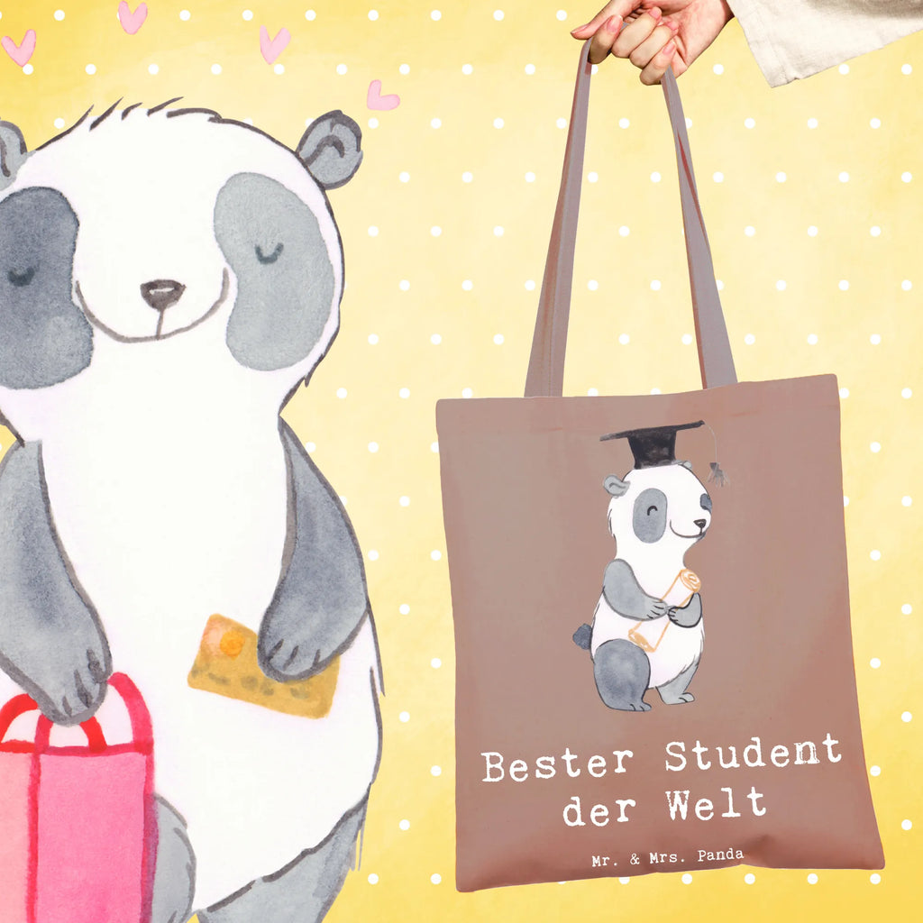 Tragetasche Panda Bester Student der Welt Beuteltasche, Beutel, Einkaufstasche, Jutebeutel, Stoffbeutel, Tasche, Shopper, Umhängetasche, Strandtasche, Schultertasche, Stofftasche, Tragetasche, Badetasche, Jutetasche, Einkaufstüte, Laptoptasche, für, Dankeschön, Geschenk, Schenken, Geburtstag, Geburtstagsgeschenk, Geschenkidee, Danke, Bedanken, Mitbringsel, Freude machen, Geschenktipp, Student, Studium, Sohn, Spaß, Musterschüler, lustig, Studienabschluss, witzig, Universität, Abschluss, Alumni, Uni, Studenten, Hochschule