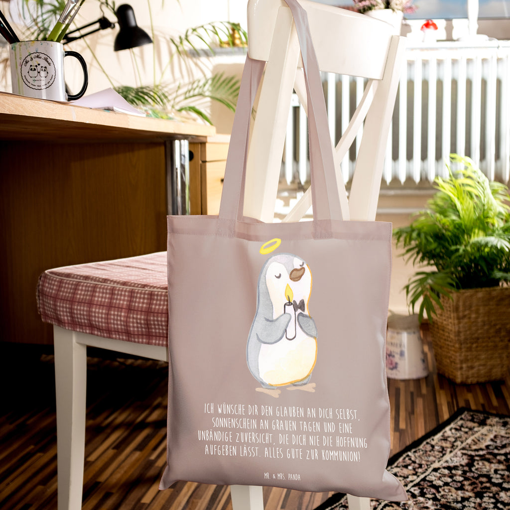 Tragetasche Pinguin Kommunion Beuteltasche, Beutel, Einkaufstasche, Jutebeutel, Stoffbeutel, Tasche, Shopper, Umhängetasche, Strandtasche, Schultertasche, Stofftasche, Tragetasche, Badetasche, Jutetasche, Einkaufstüte, Laptoptasche, Konfirmation, Kommunion, Jugendweihe, Konfirmation Geschenk, Kommunion Geschenk, Kommunion Dankeschön, Glauben, Sonnenschein