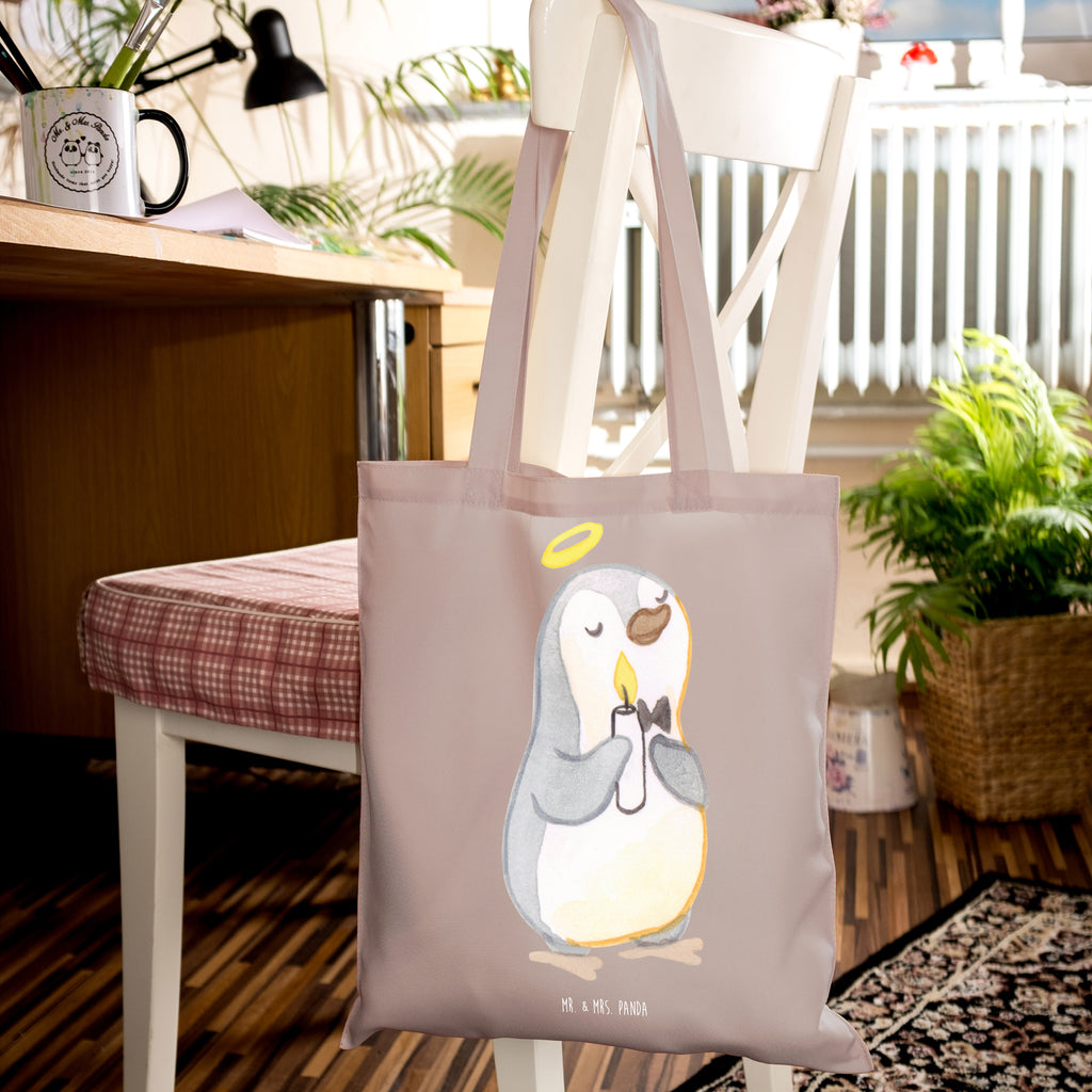 Tragetasche Pinguin Kommunion Beuteltasche, Beutel, Einkaufstasche, Jutebeutel, Stoffbeutel, Tasche, Shopper, Umhängetasche, Strandtasche, Schultertasche, Stofftasche, Tragetasche, Badetasche, Jutetasche, Einkaufstüte, Laptoptasche, Konfirmation, Kommunion, Jugendweihe, Konfirmation Geschenk, Kommunion Geschenk, Kommunion Dankeschön, Glauben, Sonnenschein