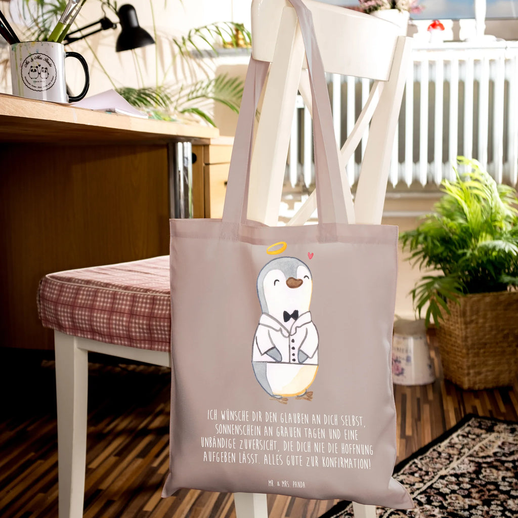 Tragetasche Pinguin Konfirmation Hemd Beuteltasche, Beutel, Einkaufstasche, Jutebeutel, Stoffbeutel, Tasche, Shopper, Umhängetasche, Strandtasche, Schultertasche, Stofftasche, Tragetasche, Badetasche, Jutetasche, Einkaufstüte, Laptoptasche, Konfirmation, Kommunion, Jugendweihe, Konfirmation Geschenk, Sonnenschein, Zuversicht, Vertrauen, Hoffnung