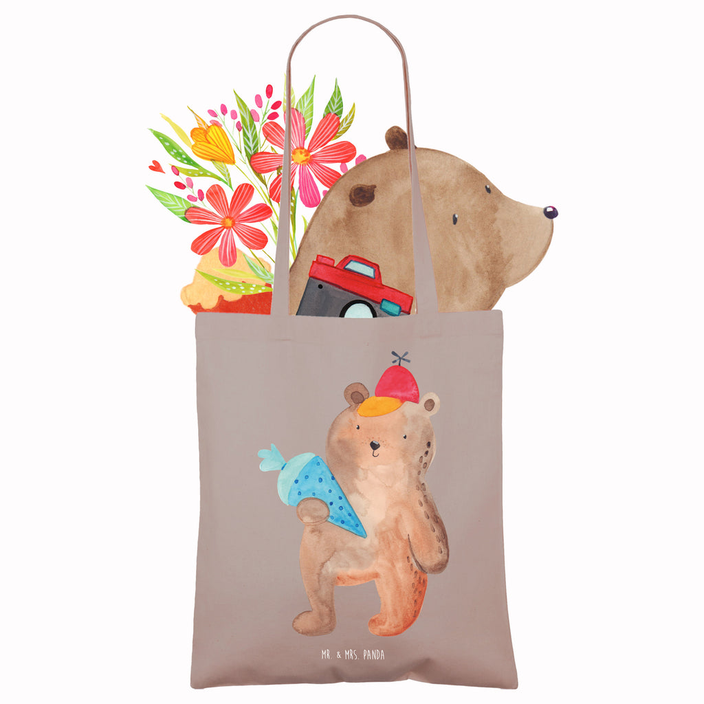 Tragetasche Bär mit Schultüte Beuteltasche, Beutel, Einkaufstasche, Jutebeutel, Stoffbeutel, Tasche, Shopper, Umhängetasche, Strandtasche, Schultertasche, Stofftasche, Tragetasche, Badetasche, Jutetasche, Einkaufstüte, Laptoptasche, Bär, Teddy, Teddybär, Bär Motiv, Schultüte, Erster Schultag Geschenk, Einschulung Geschenk, Schule Geschenk, Grundschule, Schulanfang, Schulbeginn