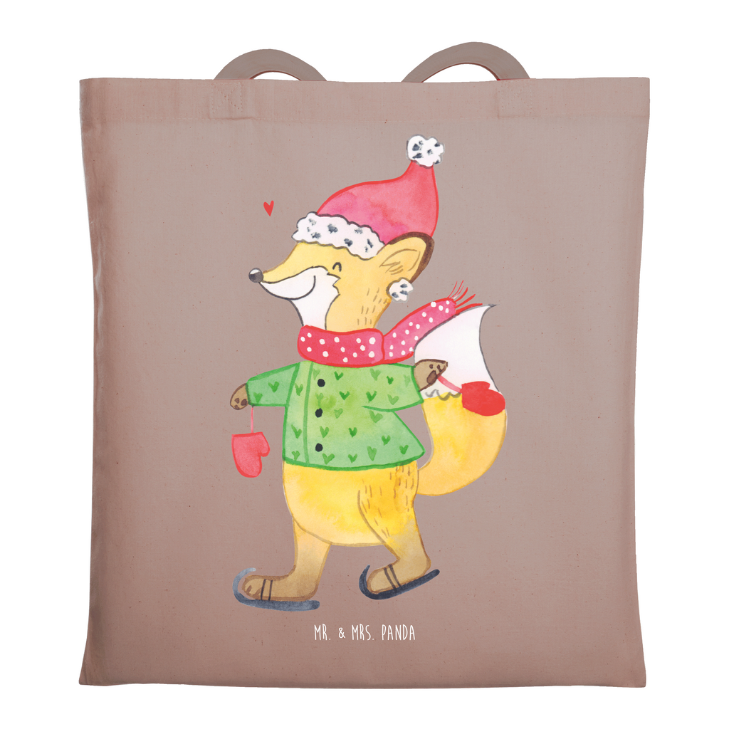 Tragetasche Fuchs  Schlittschuhe Beuteltasche, Beutel, Einkaufstasche, Jutebeutel, Stoffbeutel, Tasche, Shopper, Umhängetasche, Strandtasche, Schultertasche, Stofftasche, Tragetasche, Badetasche, Jutetasche, Einkaufstüte, Laptoptasche, Winter, Weihnachten, Weihnachtsdeko, Nikolaus, Advent, Heiligabend, Wintermotiv, Weihnachtsmann, Weihnachtstage, Weihnachtsbaum, Tannenbaum, Weihnachtszeit