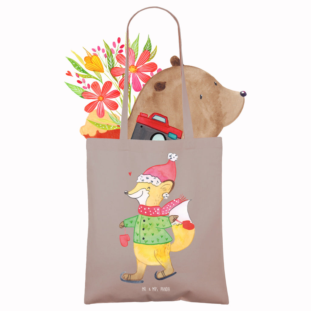 Tragetasche Fuchs  Schlittschuhe Beuteltasche, Beutel, Einkaufstasche, Jutebeutel, Stoffbeutel, Tasche, Shopper, Umhängetasche, Strandtasche, Schultertasche, Stofftasche, Tragetasche, Badetasche, Jutetasche, Einkaufstüte, Laptoptasche, Winter, Weihnachten, Weihnachtsdeko, Nikolaus, Advent, Heiligabend, Wintermotiv, Weihnachtsmann, Weihnachtstage, Weihnachtsbaum, Tannenbaum, Weihnachtszeit