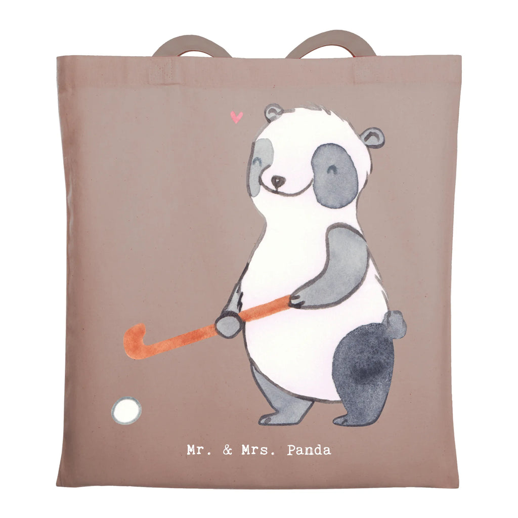 Tragetasche Panda Hockey spielen Beuteltasche, Beutel, Einkaufstasche, Jutebeutel, Stoffbeutel, Tasche, Shopper, Umhängetasche, Strandtasche, Schultertasche, Stofftasche, Tragetasche, Badetasche, Jutetasche, Einkaufstüte, Laptoptasche, Geschenk, Sport, Sportart, Hobby, Schenken, Danke, Dankeschön, Auszeichnung, Gewinn, Sportler, Hockey spielen, Feldhockey, Hockeyschläger, Hockey Verein