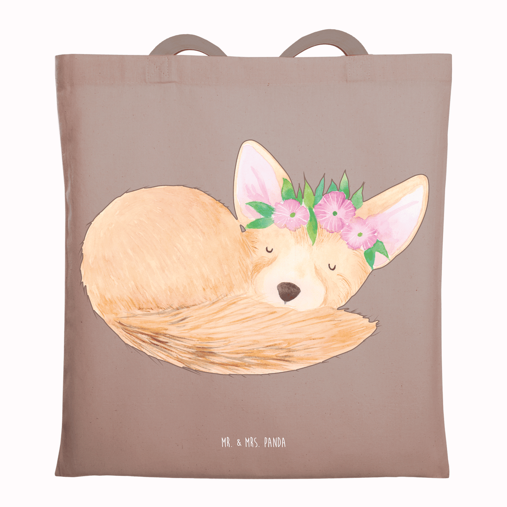 Tragetasche Wüstenfuchs Blumenkranz Beuteltasche, Beutel, Einkaufstasche, Jutebeutel, Stoffbeutel, Tasche, Shopper, Umhängetasche, Strandtasche, Schultertasche, Stofftasche, Tragetasche, Badetasche, Jutetasche, Einkaufstüte, Laptoptasche, Afrika, Wildtiere, Wüste, Wüstenfuchs, Blumen, Blumenkranz, Glücklich