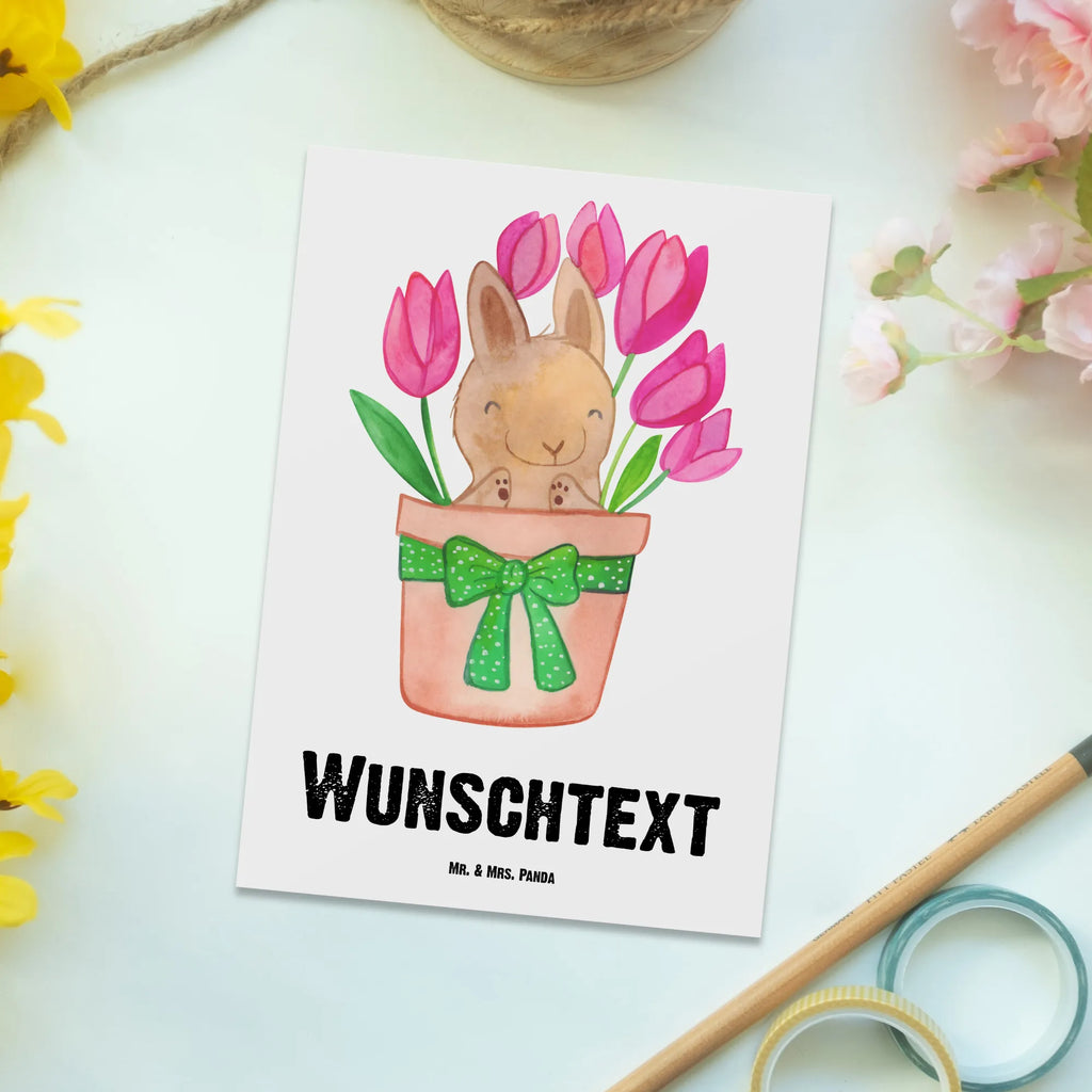 Personalisierte Postkarte Hase Tulpen Postkarte mit Namen, Postkarte bedrucken, Postkarte mit Wunschtext, Postkarte personalisierbar, Geschenkkarte mit Namen, Grußkarte mit Namen, Karte mit Namen, Einladung mit Namen, Ansichtskarte mit Namen, Geschenkkarte mit Wunschtext, Grußkarte mit Wunschtext, Karte mit Wunschtext, Einladung mit Wunschtext, Ansichtskarte mit Wunschtext, Ostern, Osterhase, Ostergeschenke, Osternest, Osterdeko, Geschenke zu Ostern, Ostern Geschenk, Ostergeschenke Kinder, Ostern Kinder, Hase, Ostergeschenk, Tulpen, Blumenstrauß, Alternative zu Blumen