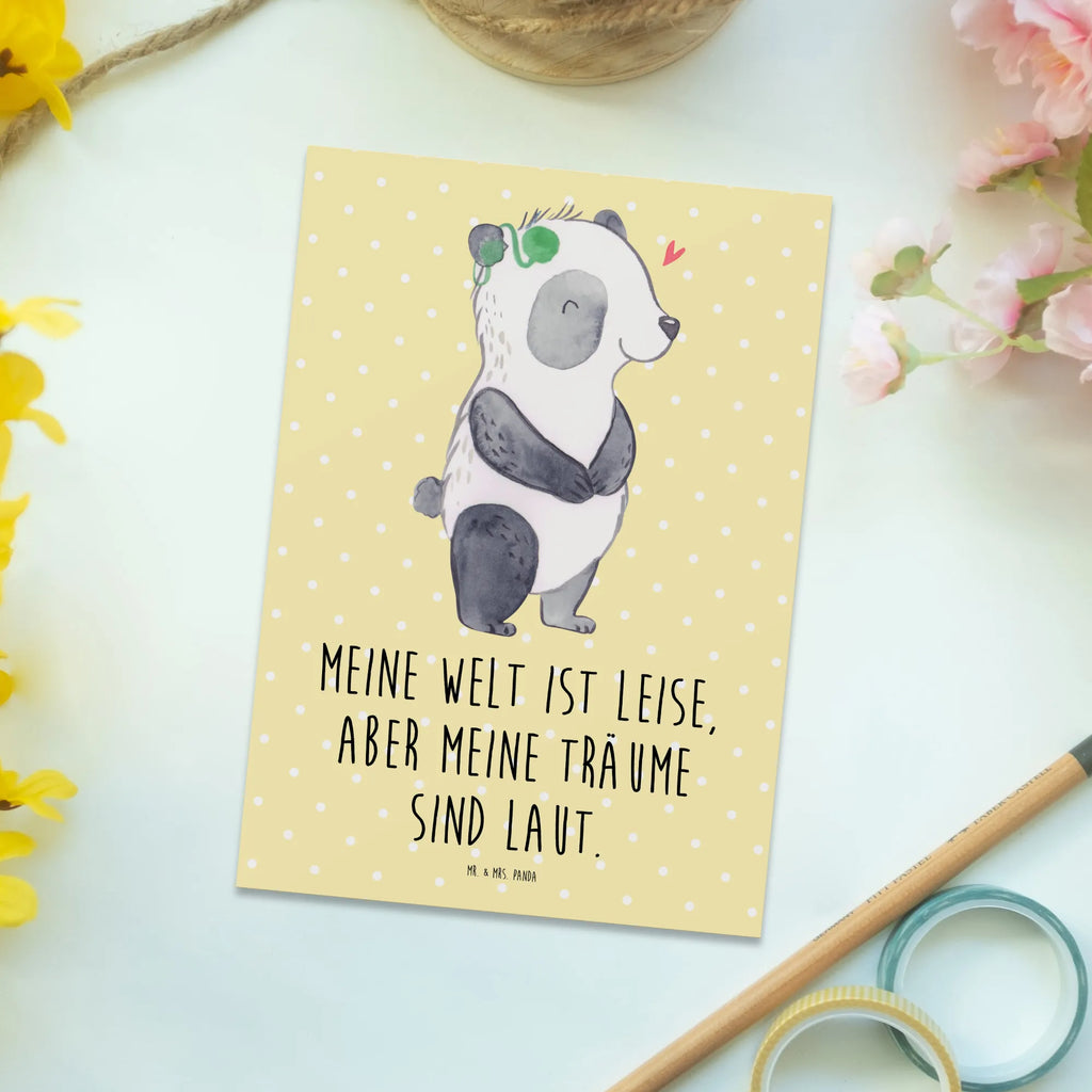 Postkarte Panda Gehörlos Postkarte, Karte, Geschenkkarte, Grußkarte, Einladung, Ansichtskarte, Geburtstagskarte, Einladungskarte, Dankeskarte, Ansichtskarten, Einladung Geburtstag, Einladungskarten Geburtstag, Panda, gehörlos, Cochlea Implantat, ertaubt