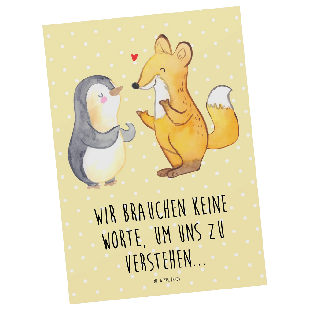 Postkarte Fuchs & Pinguin gehörlos Postkarte, Karte, Geschenkkarte, Grußkarte, Einladung, Ansichtskarte, Geburtstagskarte, Einladungskarte, Dankeskarte, Ansichtskarten, Einladung Geburtstag, Einladungskarten Geburtstag, Gebärdensprache, gehörlos, Fuchs, Pinguin