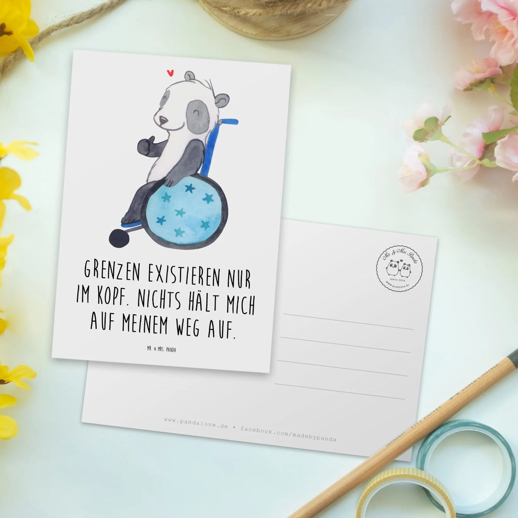 Postkarte Panda Rollstuhl Postkarte, Karte, Geschenkkarte, Grußkarte, Einladung, Ansichtskarte, Geburtstagskarte, Einladungskarte, Dankeskarte, Ansichtskarten, Einladung Geburtstag, Einladungskarten Geburtstag, Panda, Rollstuhl