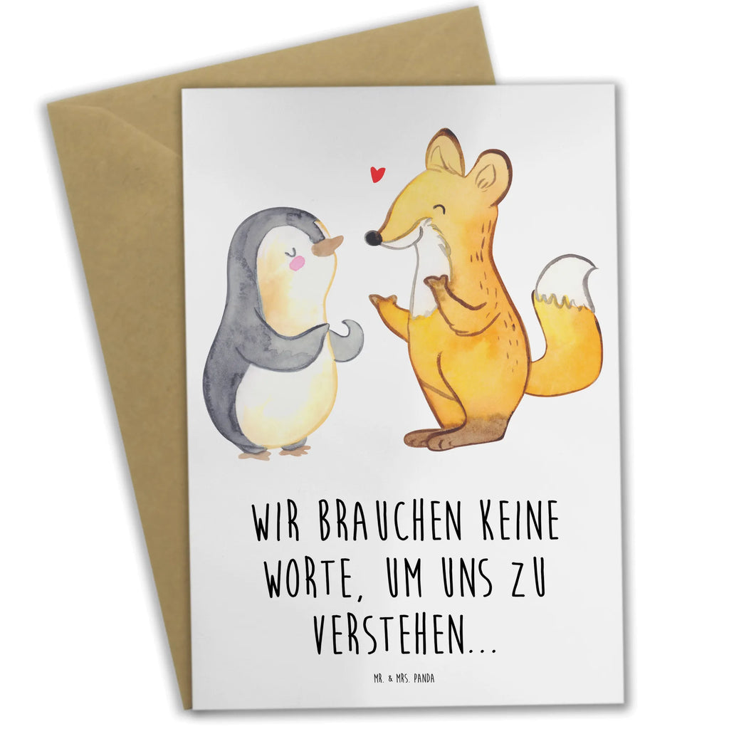 Grußkarte Fuchs & Pinguin gehörlos Grußkarte, Klappkarte, Einladungskarte, Glückwunschkarte, Hochzeitskarte, Geburtstagskarte, Karte, Ansichtskarten, Gebärdensprache, gehörlos, Fuchs, Pinguin