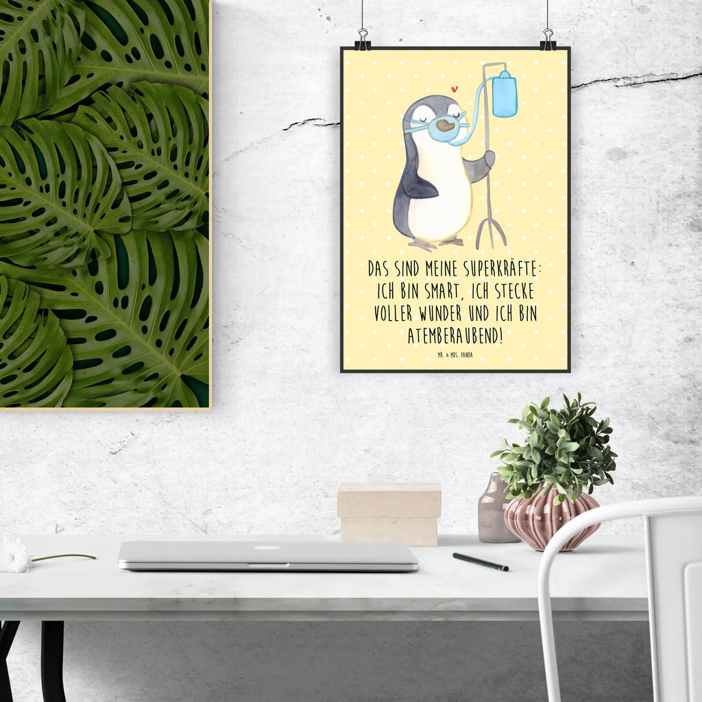 Poster Pinguin  Sauerstoff Poster, Wandposter, Bild, Wanddeko, Küchenposter, Kinderposter, Wanddeko Bild, Raumdekoration, Wanddekoration, Handgemaltes Poster, Mr. & Mrs. Panda Poster, Designposter, Kunstdruck, Posterdruck, Pinguin, Sauerstoffgerät, Sauerstofftherapie