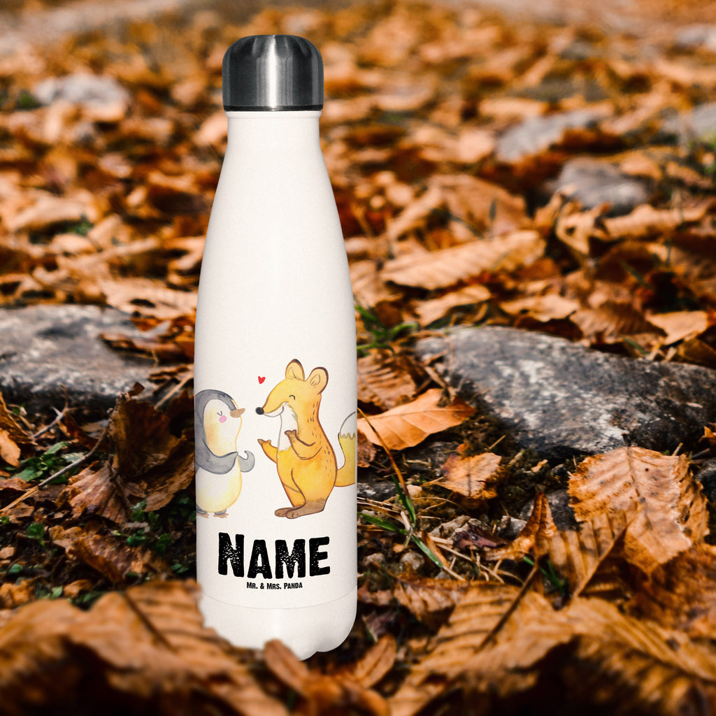 Personalisierte Thermosflasche Fuchs & Pinguin gehörlos Personalisierte Isolierflasche, Personalisierte Thermoflasche, Personalisierte Trinkflasche, Trinkflasche Mit Namen, Wunschname, Bedrucken, Namensflasche, Gebärdensprache, gehörlos, Fuchs, Pinguin