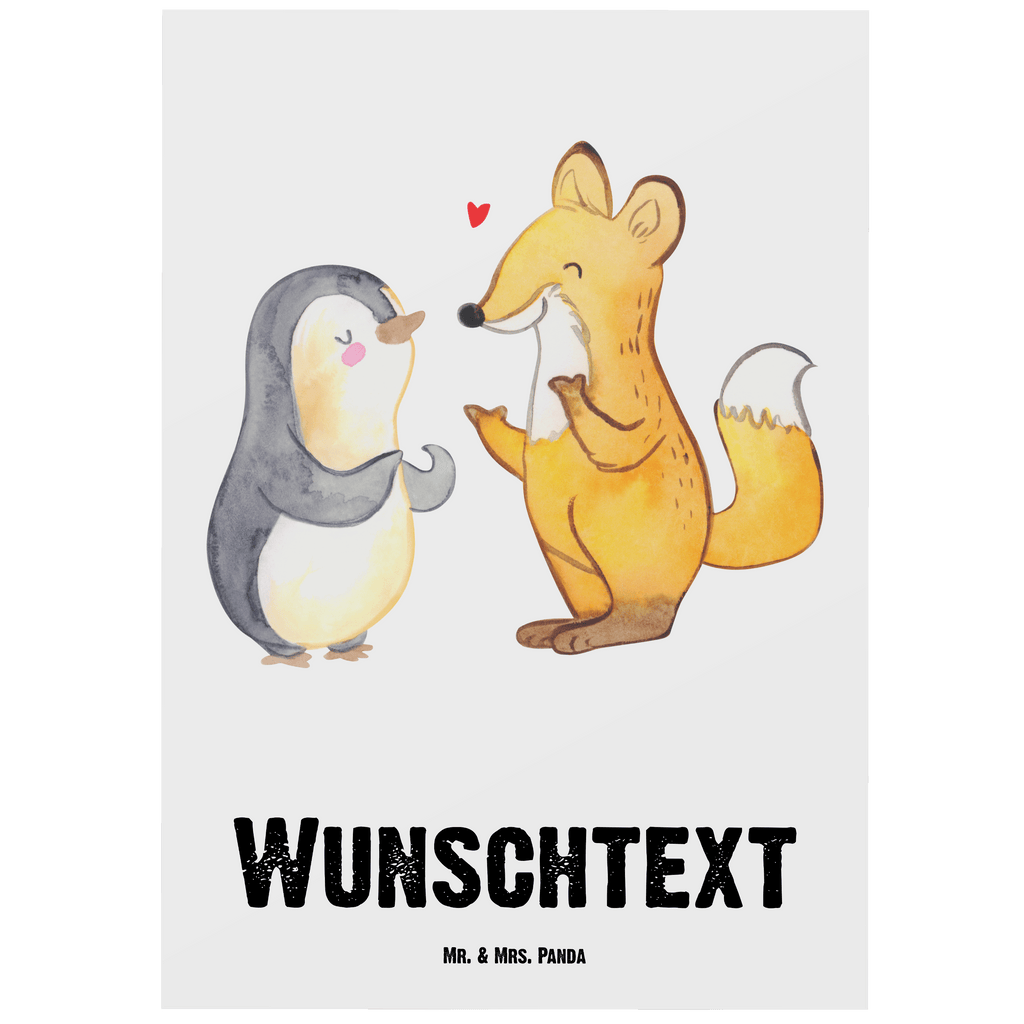 Personalisierte Postkarte Fuchs & Pinguin gehörlos Postkarte mit Namen, Postkarte bedrucken, Postkarte mit Wunschtext, Postkarte personalisierbar, Geschenkkarte mit Namen, Grußkarte mit Namen, Karte mit Namen, Einladung mit Namen, Ansichtskarte mit Namen, Geschenkkarte mit Wunschtext, Grußkarte mit Wunschtext, Karte mit Wunschtext, Einladung mit Wunschtext, Ansichtskarte mit Wunschtext, Gebärdensprache, gehörlos, Fuchs, Pinguin