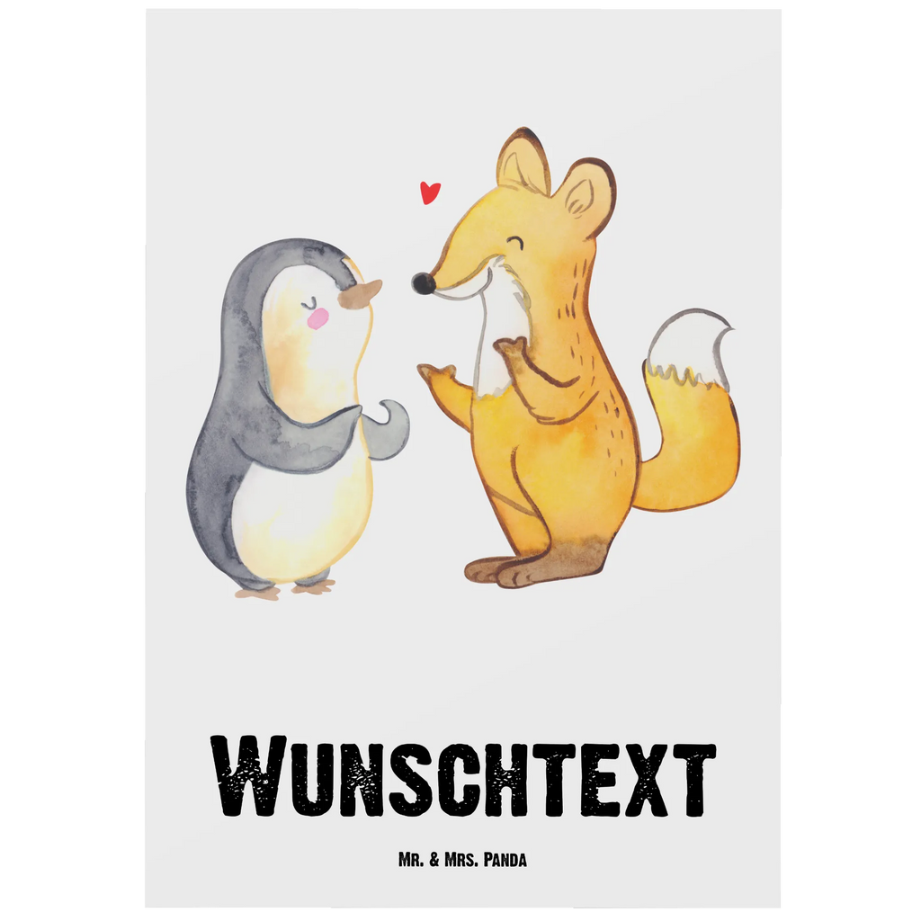 Personalisierte Postkarte Fuchs & Pinguin gehörlos Postkarte mit Namen, Postkarte bedrucken, Postkarte mit Wunschtext, Postkarte personalisierbar, Geschenkkarte mit Namen, Grußkarte mit Namen, Karte mit Namen, Einladung mit Namen, Ansichtskarte mit Namen, Geschenkkarte mit Wunschtext, Grußkarte mit Wunschtext, Karte mit Wunschtext, Einladung mit Wunschtext, Ansichtskarte mit Wunschtext, Gebärdensprache, gehörlos, Fuchs, Pinguin