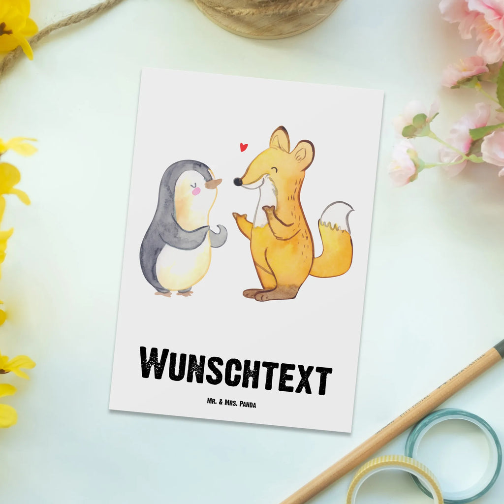 Personalisierte Postkarte Fuchs & Pinguin gehörlos Postkarte mit Namen, Postkarte bedrucken, Postkarte mit Wunschtext, Postkarte personalisierbar, Geschenkkarte mit Namen, Grußkarte mit Namen, Karte mit Namen, Einladung mit Namen, Ansichtskarte mit Namen, Geschenkkarte mit Wunschtext, Grußkarte mit Wunschtext, Karte mit Wunschtext, Einladung mit Wunschtext, Ansichtskarte mit Wunschtext, Gebärdensprache, gehörlos, Fuchs, Pinguin