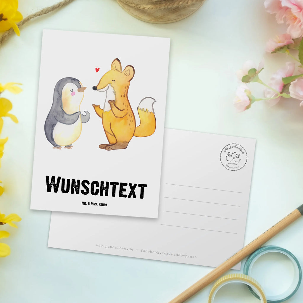 Personalisierte Postkarte Fuchs & Pinguin gehörlos Postkarte mit Namen, Postkarte bedrucken, Postkarte mit Wunschtext, Postkarte personalisierbar, Geschenkkarte mit Namen, Grußkarte mit Namen, Karte mit Namen, Einladung mit Namen, Ansichtskarte mit Namen, Geschenkkarte mit Wunschtext, Grußkarte mit Wunschtext, Karte mit Wunschtext, Einladung mit Wunschtext, Ansichtskarte mit Wunschtext, Gebärdensprache, gehörlos, Fuchs, Pinguin