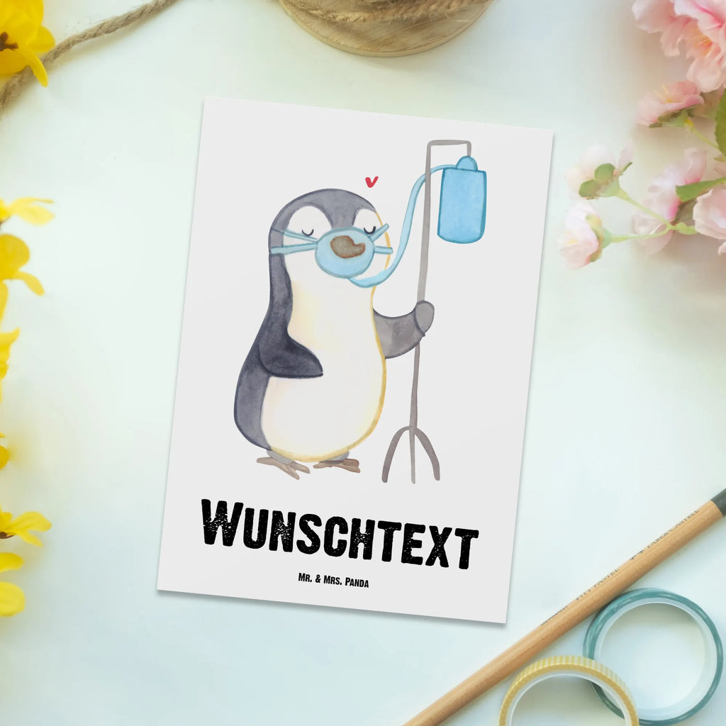 Personalisierte Postkarte Pinguin  Sauerstoff Postkarte mit Namen, Postkarte bedrucken, Postkarte mit Wunschtext, Postkarte personalisierbar, Geschenkkarte mit Namen, Grußkarte mit Namen, Karte mit Namen, Einladung mit Namen, Ansichtskarte mit Namen, Geschenkkarte mit Wunschtext, Grußkarte mit Wunschtext, Karte mit Wunschtext, Einladung mit Wunschtext, Ansichtskarte mit Wunschtext, Pinguin, Sauerstoffgerät, Sauerstofftherapie