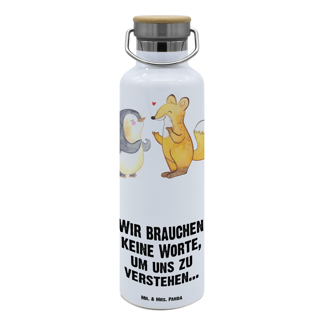 Trinkflasche Fuchs & Pinguin gehörlos Thermosflasche, Isolierflasche, Edelstahl, Trinkflasche, isoliert, Wamrhaltefunktion, Sportflasche, Flasche zum Sport, Sportlerflasche, Gebärdensprache, gehörlos, Fuchs, Pinguin