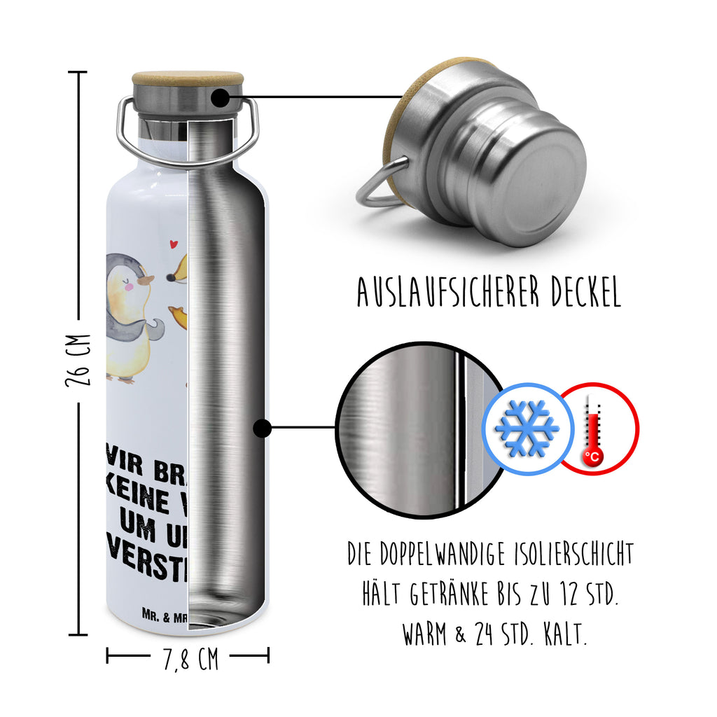 Trinkflasche Fuchs & Pinguin gehörlos Thermosflasche, Isolierflasche, Edelstahl, Trinkflasche, isoliert, Wamrhaltefunktion, Sportflasche, Flasche zum Sport, Sportlerflasche, Gebärdensprache, gehörlos, Fuchs, Pinguin