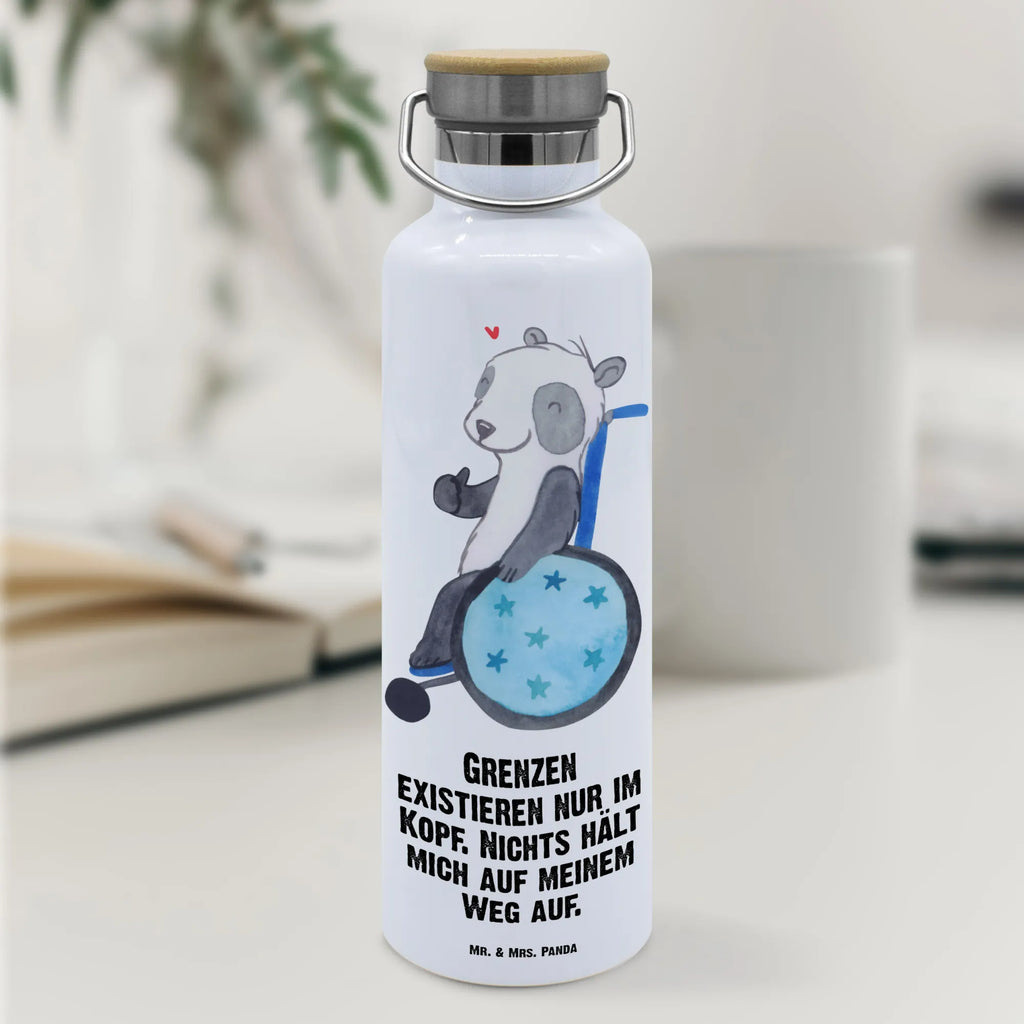 Trinkflasche Panda Rollstuhl Thermosflasche, Isolierflasche, Edelstahl, Trinkflasche, isoliert, Wamrhaltefunktion, Sportflasche, Flasche zum Sport, Sportlerflasche, Panda, Rollstuhl