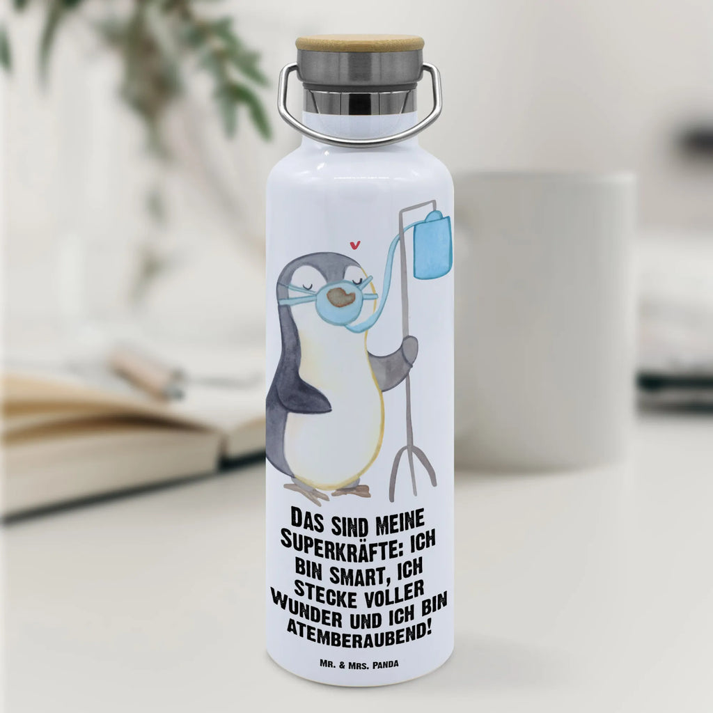 Trinkflasche Pinguin  Sauerstoff Thermosflasche, Isolierflasche, Edelstahl, Trinkflasche, isoliert, Wamrhaltefunktion, Sportflasche, Flasche zum Sport, Sportlerflasche, Pinguin, Sauerstoffgerät, Sauerstofftherapie