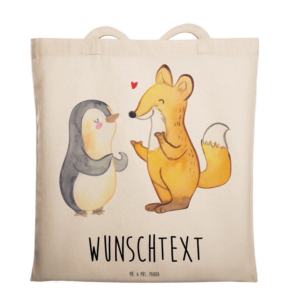 Personalisierte Tragetasche Fuchs & Pinguin gehörlos Personalisierte Beuteltasche, Personalisierter Beutel, Personalisierte Einkaufstasche, Personalisierter Jutebeutel, Personalisierter Stoffbeutel, Tragetasche mit Namen, Einkaufstasche mit Namen, Stoffbeutel mit Namen, Personalisierte Tasche, Personalisierte Jutetasche, Personalisierte Kindergartentasche, Gebärdensprache, gehörlos, Fuchs, Pinguin