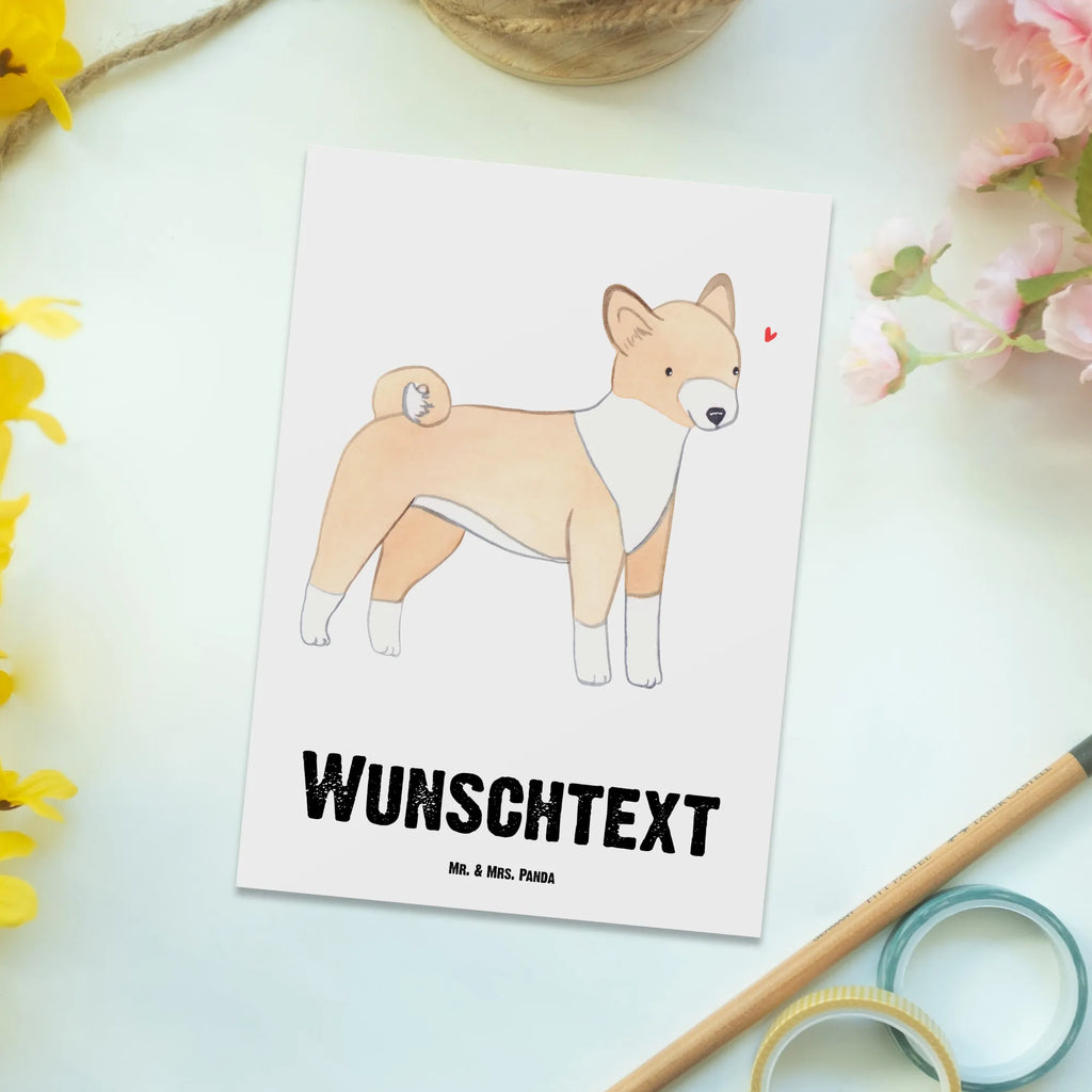 Personalisierte Postkarte Basenji Moment Postkarte mit Namen, Postkarte bedrucken, Postkarte mit Wunschtext, Postkarte personalisierbar, Geschenkkarte mit Namen, Grußkarte mit Namen, Karte mit Namen, Einladung mit Namen, Ansichtskarte mit Namen, Geschenkkarte mit Wunschtext, Grußkarte mit Wunschtext, Karte mit Wunschtext, Einladung mit Wunschtext, Ansichtskarte mit Wunschtext, Hund, Hunderasse, Rassehund, Hundebesitzer, Geschenk, Tierfreund, Schenken, Welpe, Kongo-Terrier, Basenji