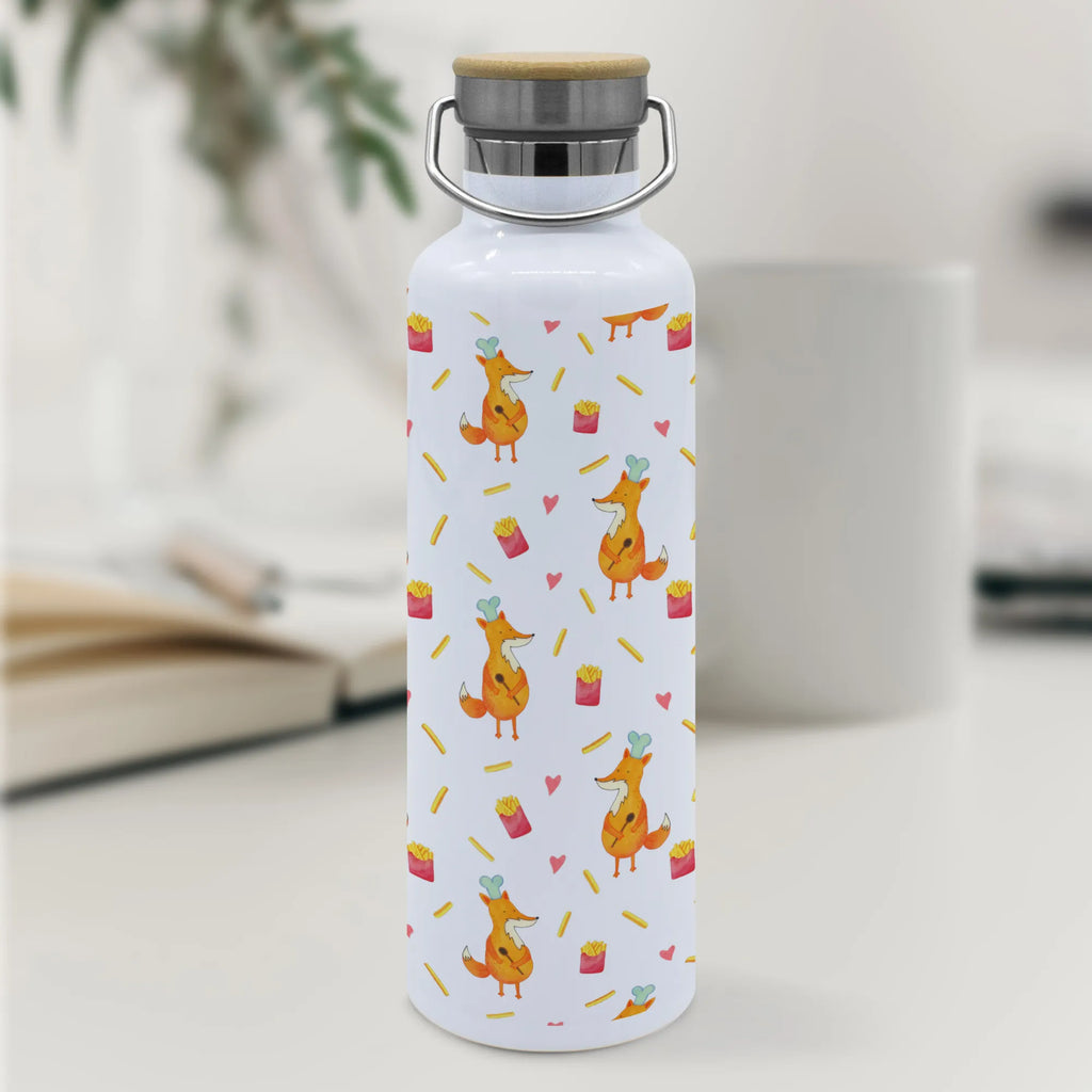 Trinkflasche Fuchs Pommes Muster Thermosflasche, Isolierflasche, Edelstahl, Trinkflasche, isoliert, Wamrhaltefunktion, Sportflasche, Flasche zum Sport, Sportlerflasche, Fuchs Muster, Pommes Muster, Pommes, Fuchs, Pomes Frites