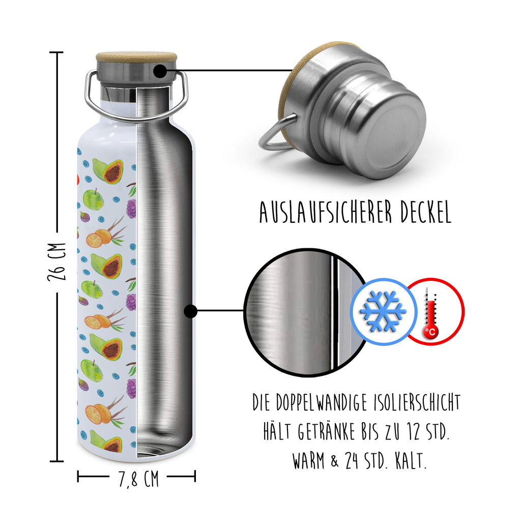 Trinkflasche Obst Korb Muster Thermosflasche, Isolierflasche, Edelstahl, Trinkflasche, isoliert, Wamrhaltefunktion, Sportflasche, Flasche zum Sport, Sportlerflasche, Obst Muster, Obstkorb, Früchte, Frucht Muster