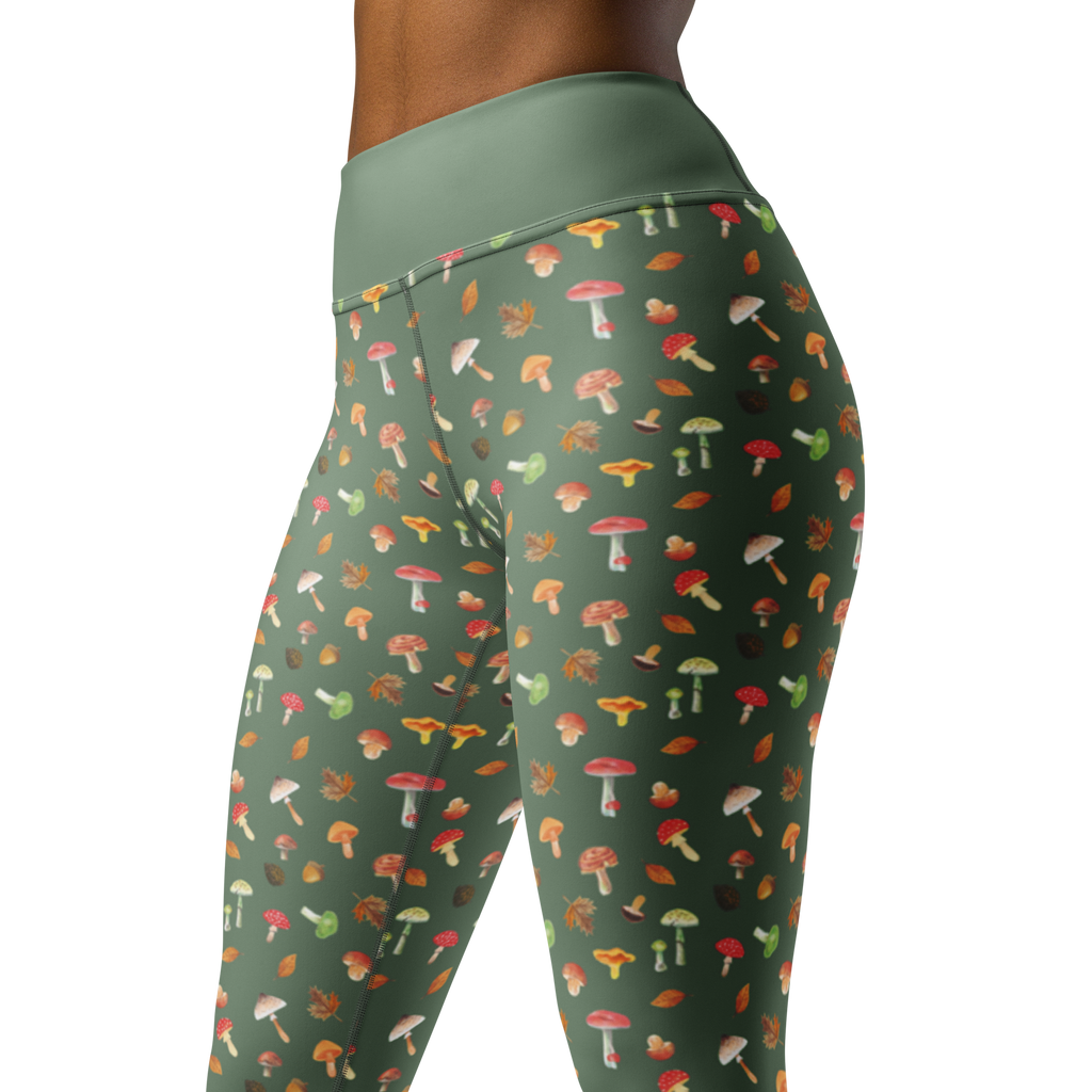 Yogahose Pilz Wald Muster Yogapants, Yogaleggings, Yogaleggins, Yogahose Damen, Yogahose, Frauen, Yogahose Mädchen, Yogahose Kinder, Yogahose Herren, Yogahose Männer, Pilz Muster, Laub Muster, Wald, Pilze