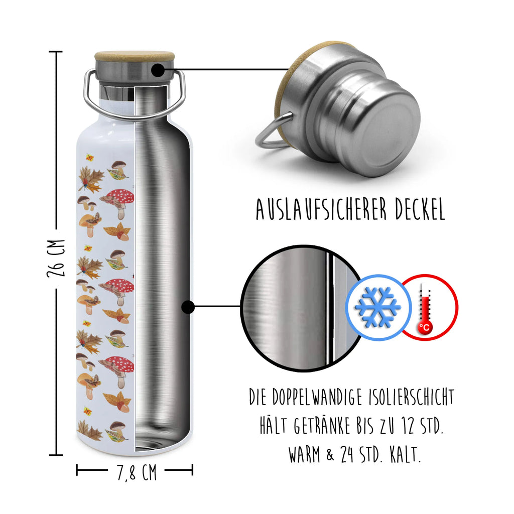 Trinkflasche Herbst Pilze Muster Thermosflasche, Isolierflasche, Edelstahl, Trinkflasche, isoliert, Wamrhaltefunktion, Sportflasche, Flasche zum Sport, Sportlerflasche, Schmetterlings Muster, Pilz Muster, Wald, Herbstwald, Pilze