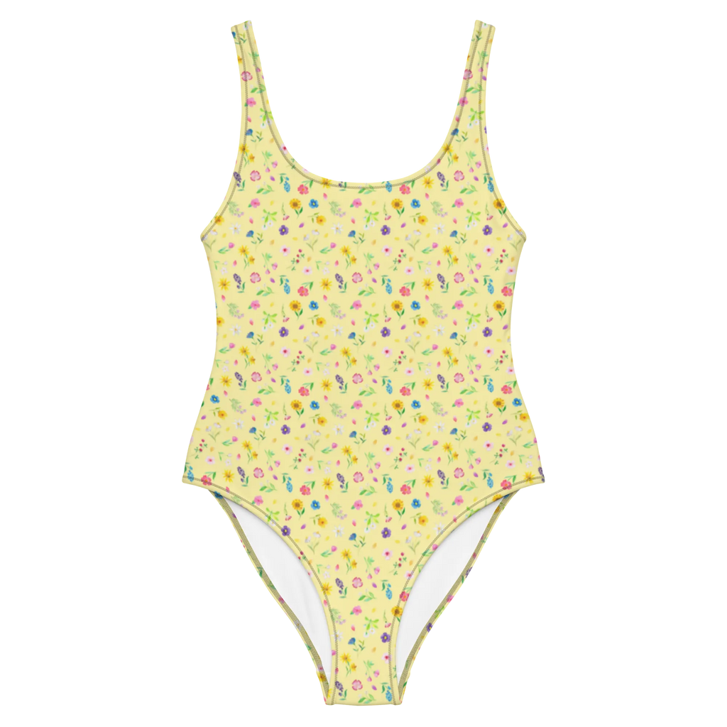 Badeanzug Bunte Blumenwiese Muster Badebekleidung, Bademode, Badeanzug, Swimsuit, Rückenfreier Badeanzug, Luxus-Bademode, Blumen Muster, Wildblumen Muster, Blumenwiese, Flower Power, Blumenmädchen