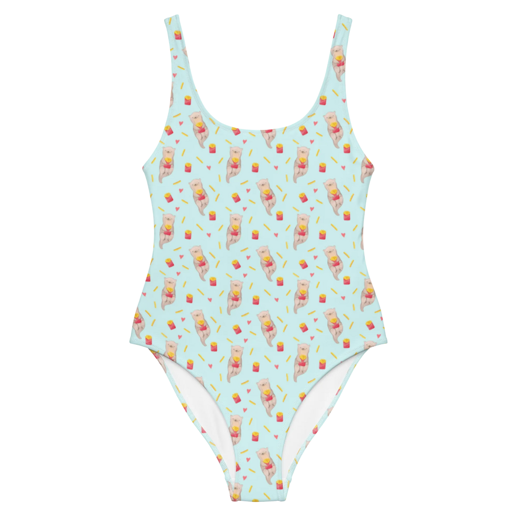 Badeanzug Otter Pommes Muster Badebekleidung, Bademode, Badeanzug, Swimsuit, Rückenfreier Badeanzug, Luxus-Bademode, Otter Muster, Pommes Muster, Otter, Pommes