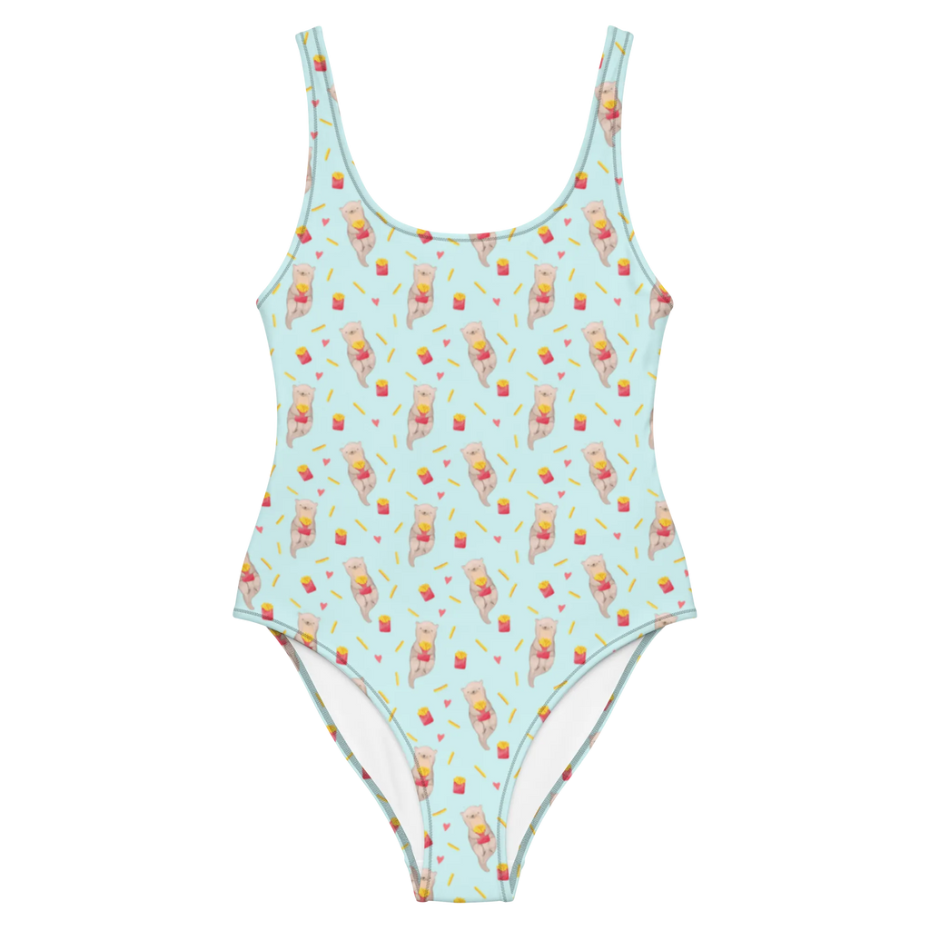 Badeanzug Otter Pommes Muster Badebekleidung, Bademode, Badeanzug, Swimsuit, Rückenfreier Badeanzug, Luxus-Bademode, Otter Muster, Pommes Muster, Otter, Pommes