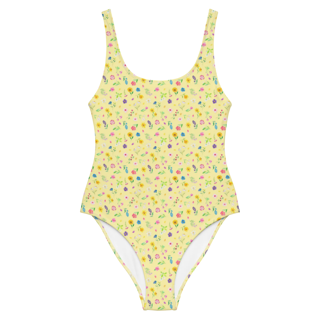 Badeanzug Bunte Blumenwiese Muster Badebekleidung, Bademode, Badeanzug, Swimsuit, Rückenfreier Badeanzug, Luxus-Bademode, Blumen Muster, Wildblumen Muster, Blumenwiese, Flower Power, Blumenmädchen