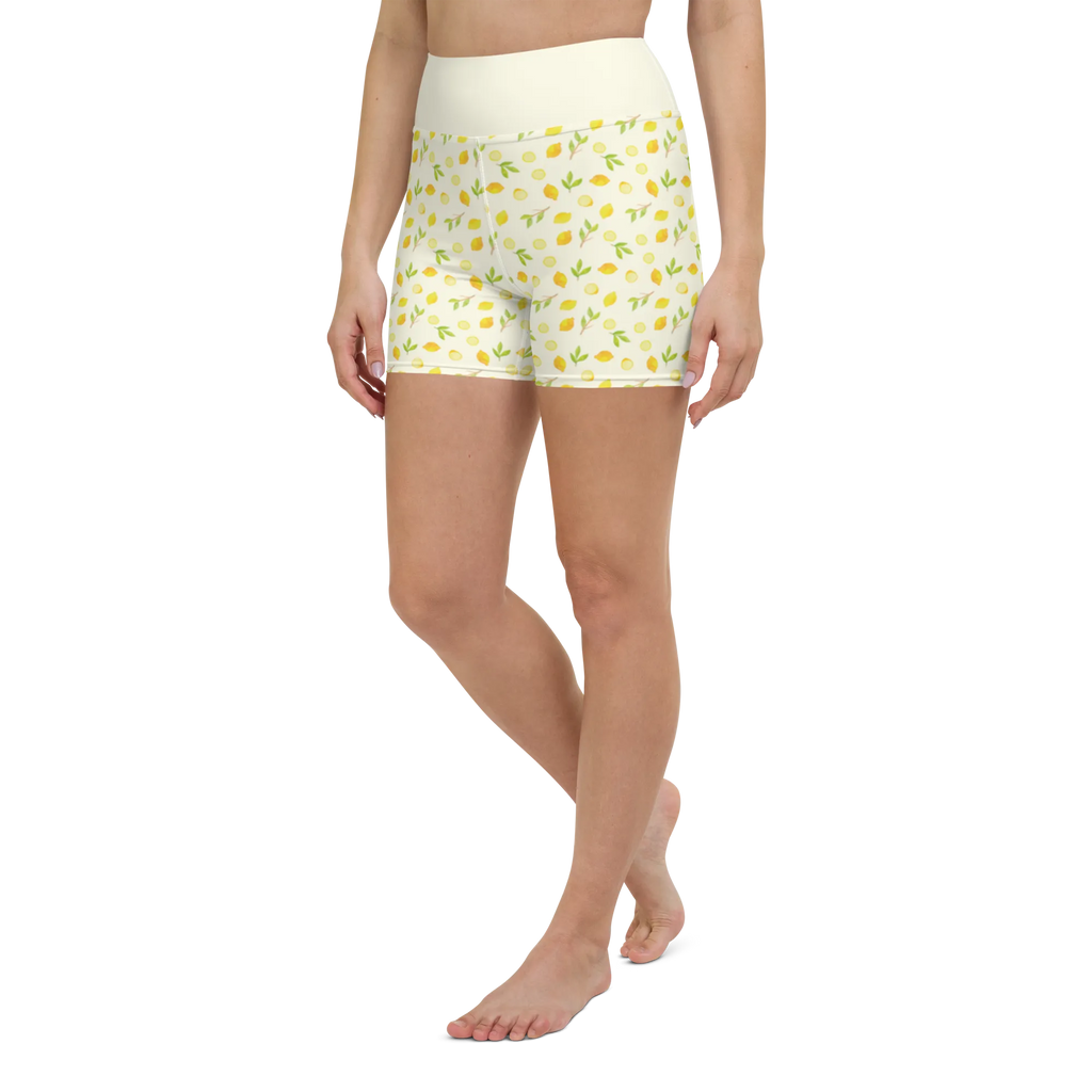 Yoga Shorts Frische Zitronen Muster Yoga Shorts, Yogashorts, Sporthose, Sportshorts, Fitnesshose, Sportshorts Damen, Yoga Shorts Damen, Yogabekleidung, Sportbekleidung, Zitronen Muster, Zitrusfrüchte Muster, Zitrone