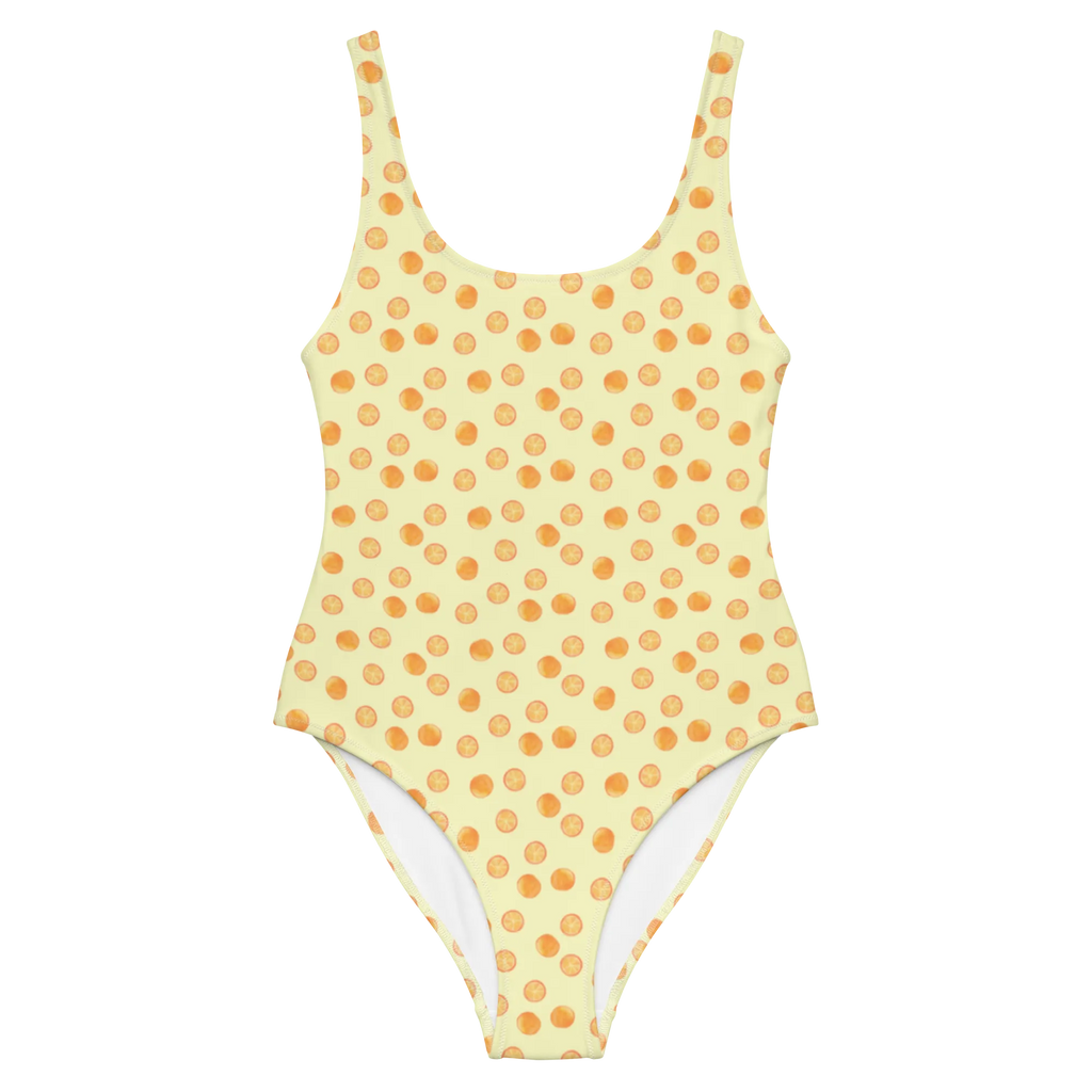 Badeanzug Zitrus Orange Muster Badebekleidung, Bademode, Badeanzug, Swimsuit, Rückenfreier Badeanzug, Luxus-Bademode, Orangen Muster, Obst Muster, Orangen, Orange, Zitrusfrüchte