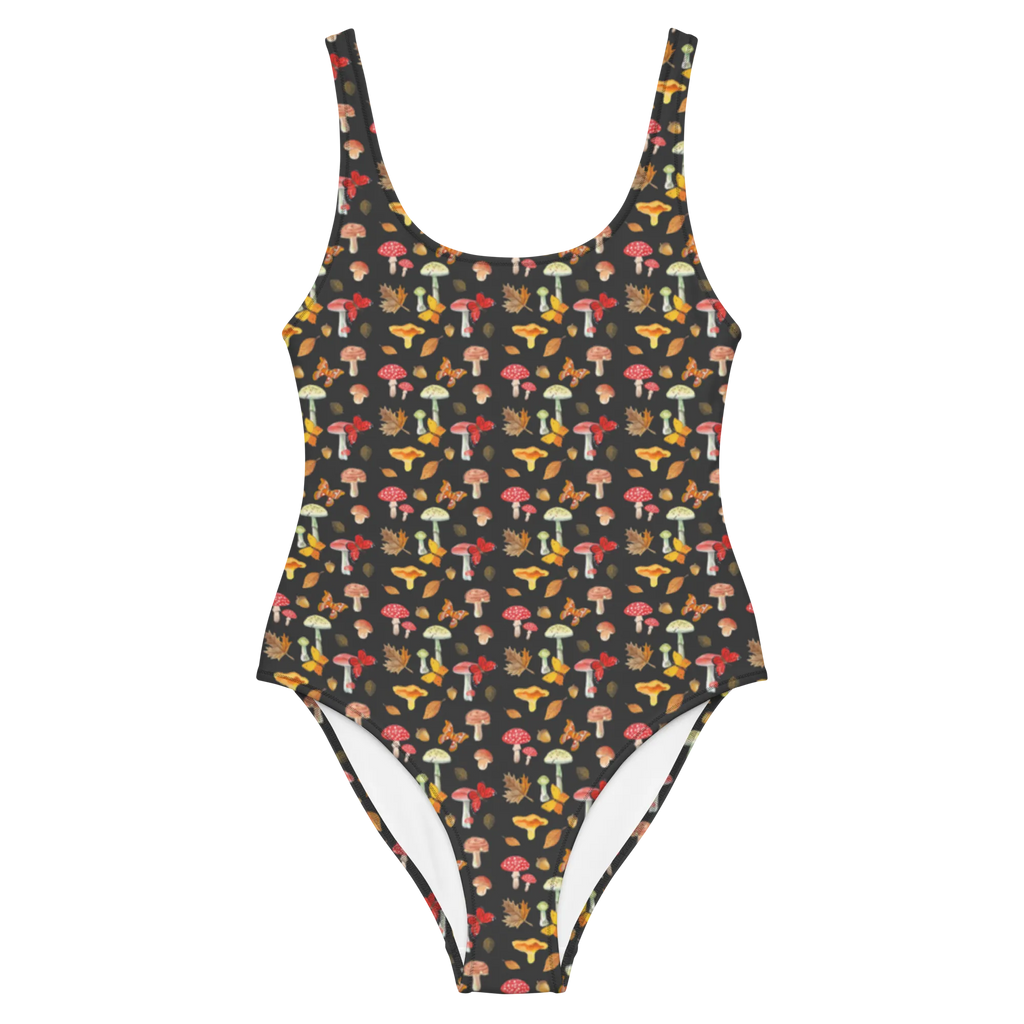 Badeanzug Pilze Schmetterlinge Muster Badebekleidung, Bademode, Badeanzug, Swimsuit, Rückenfreier Badeanzug, Luxus-Bademode, Pilz Muster, Schmetterling Muster, Schmetterlinge, Nachtfalter, Pilze