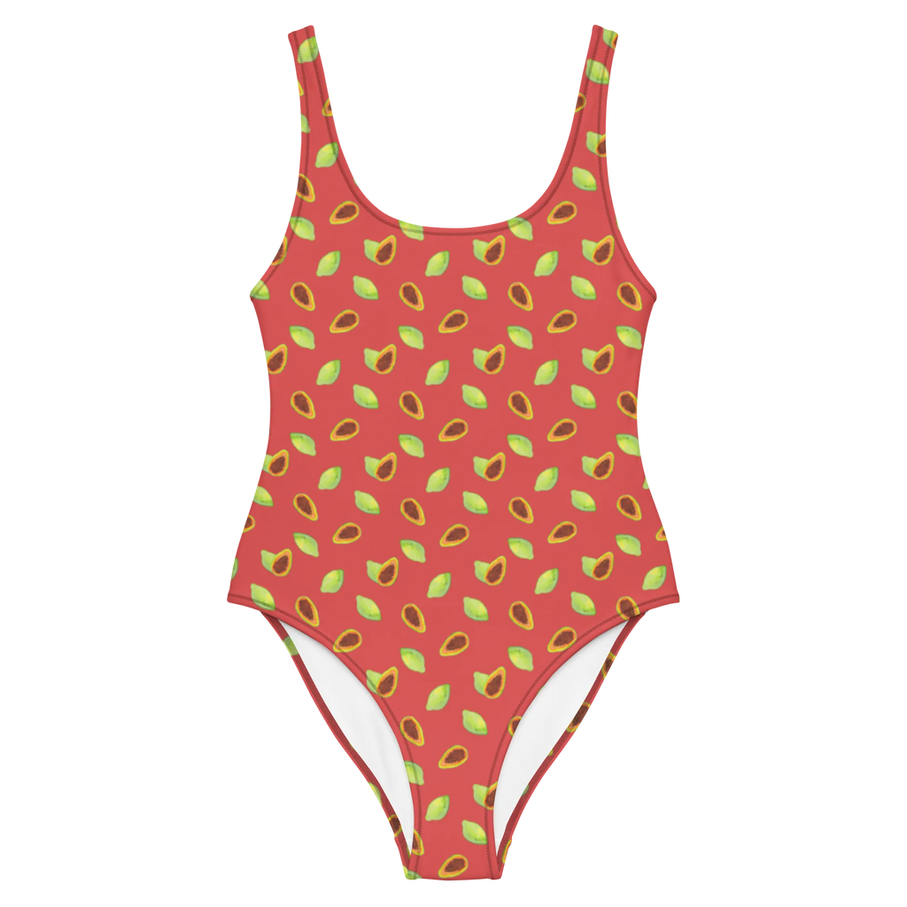 Badeanzug Obst Papaya Muster Badebekleidung, Bademode, Badeanzug, Swimsuit, Rückenfreier Badeanzug, Luxus-Bademode, Papapya Muster, Obst Muster, Papayas