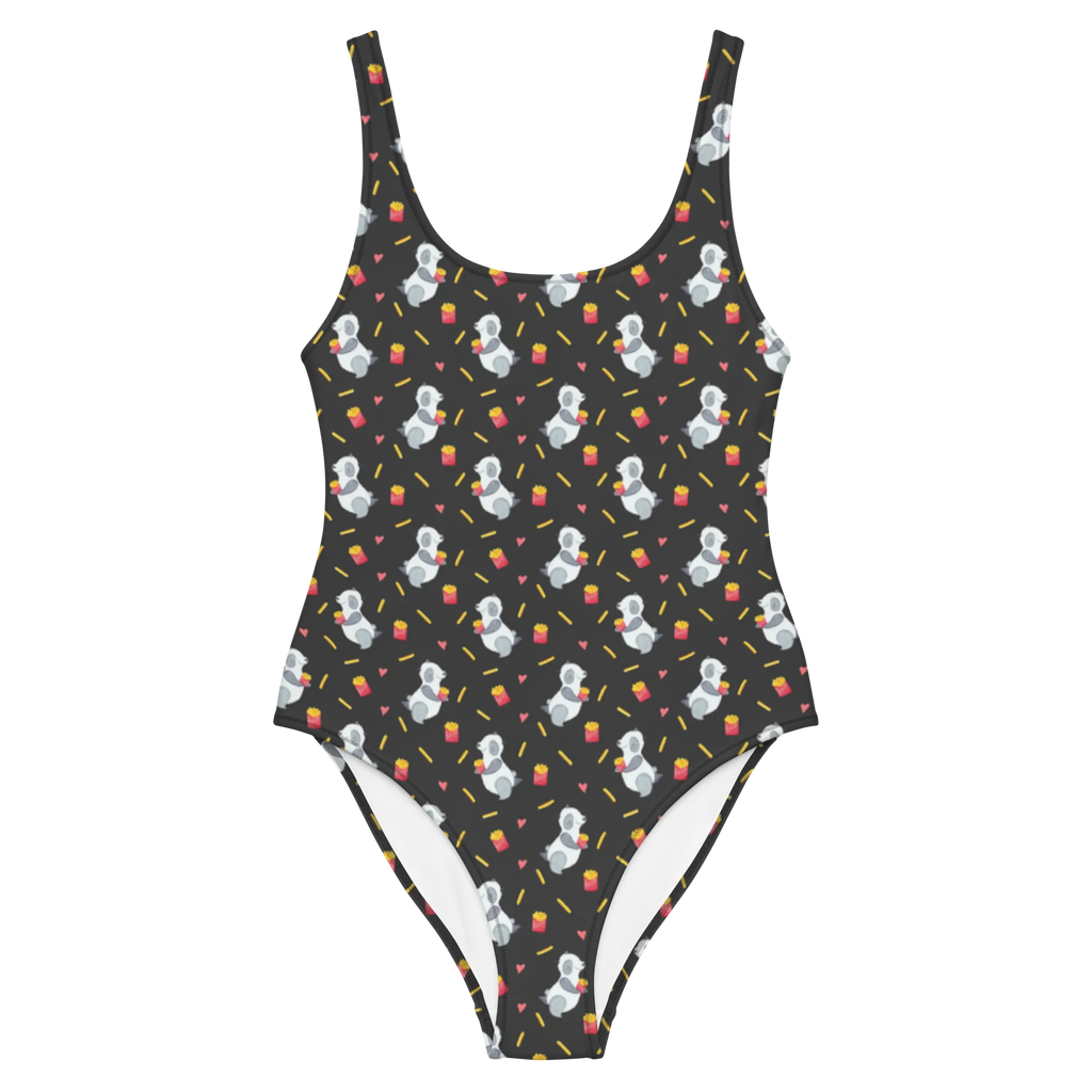 Badeanzug Panda Pommes Muster Badebekleidung, Bademode, Badeanzug, Swimsuit, Rückenfreier Badeanzug, Luxus-Bademode, Panda Muster, Pommes Muster, Panda, Pommes