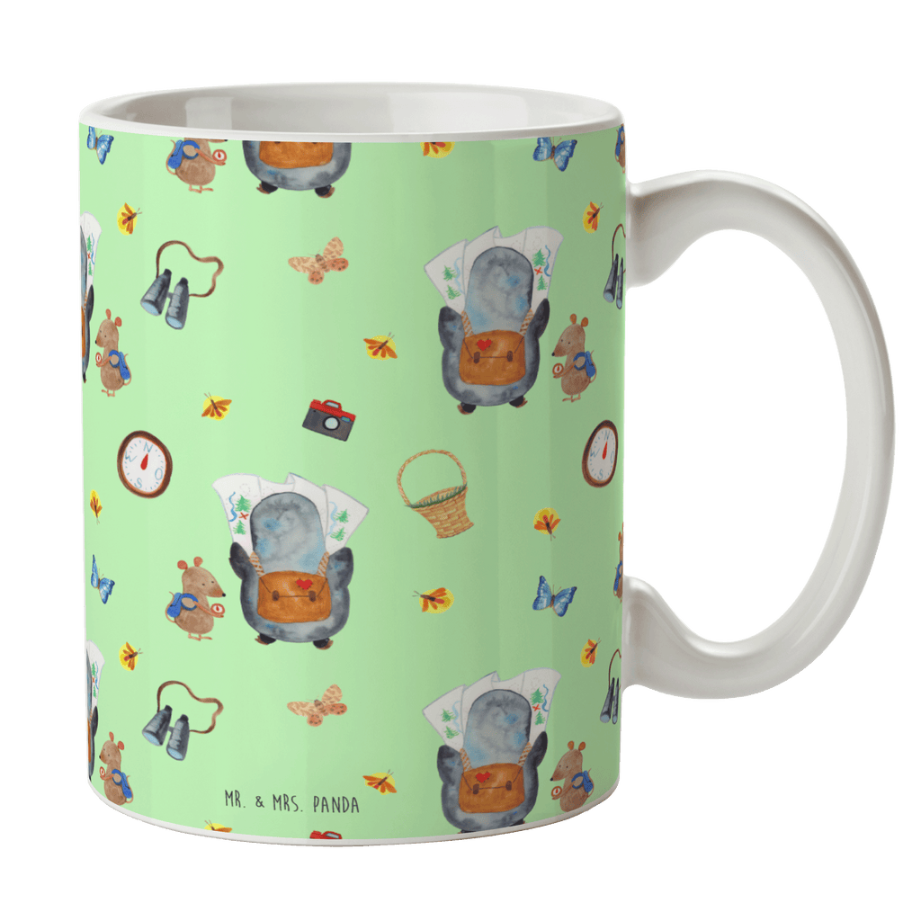 Tasse Pinguin & Maus Wanderer Muster Tasse, Kaffeetasse, Teetasse, Becher, Kaffeebecher, Teebecher, Keramiktasse, Porzellantasse, Büro Tasse, Geschenk Tasse, Tasse Sprüche, Tasse Motive, Kaffeetassen, Tasse bedrucken, Designer Tasse, Cappuccino Tassen, Schöne Teetassen, Pinguin, Pinguine, Abenteurer, Abenteuer, Roadtrip, Ausflug, Wanderlust, wandern