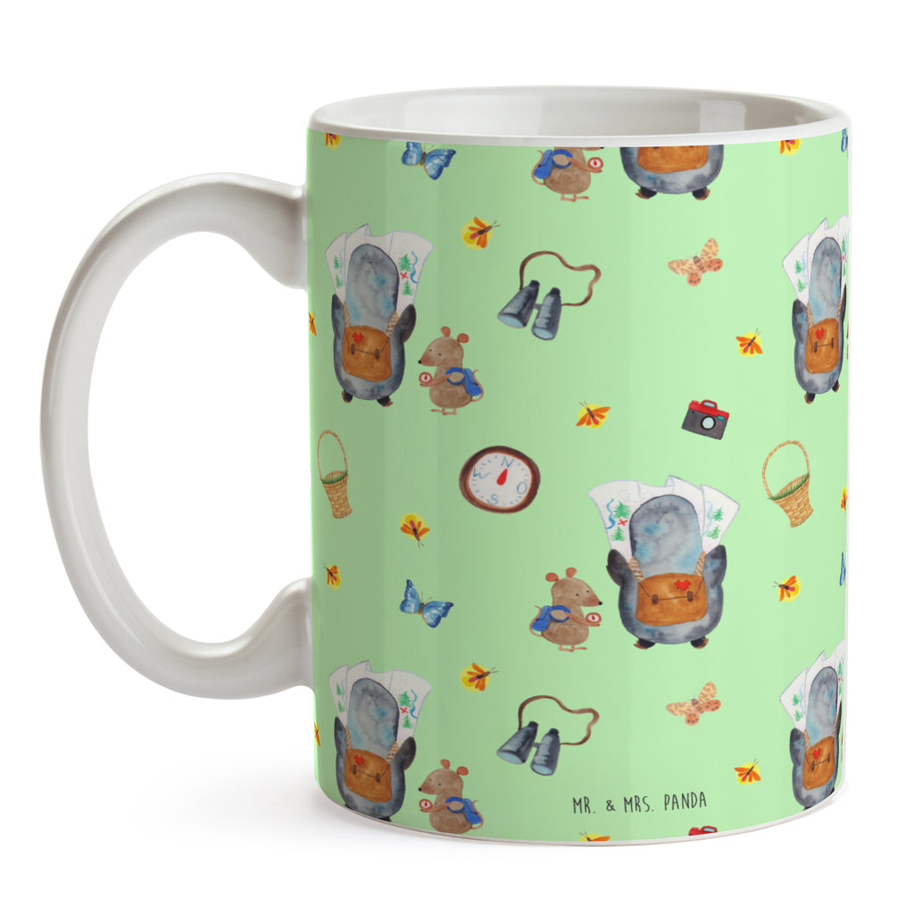 Tasse Pinguin & Maus Wanderer Muster Tasse, Kaffeetasse, Teetasse, Becher, Kaffeebecher, Teebecher, Keramiktasse, Porzellantasse, Büro Tasse, Geschenk Tasse, Tasse Sprüche, Tasse Motive, Kaffeetassen, Tasse bedrucken, Designer Tasse, Cappuccino Tassen, Schöne Teetassen, Pinguin, Pinguine, Abenteurer, Abenteuer, Roadtrip, Ausflug, Wanderlust, wandern